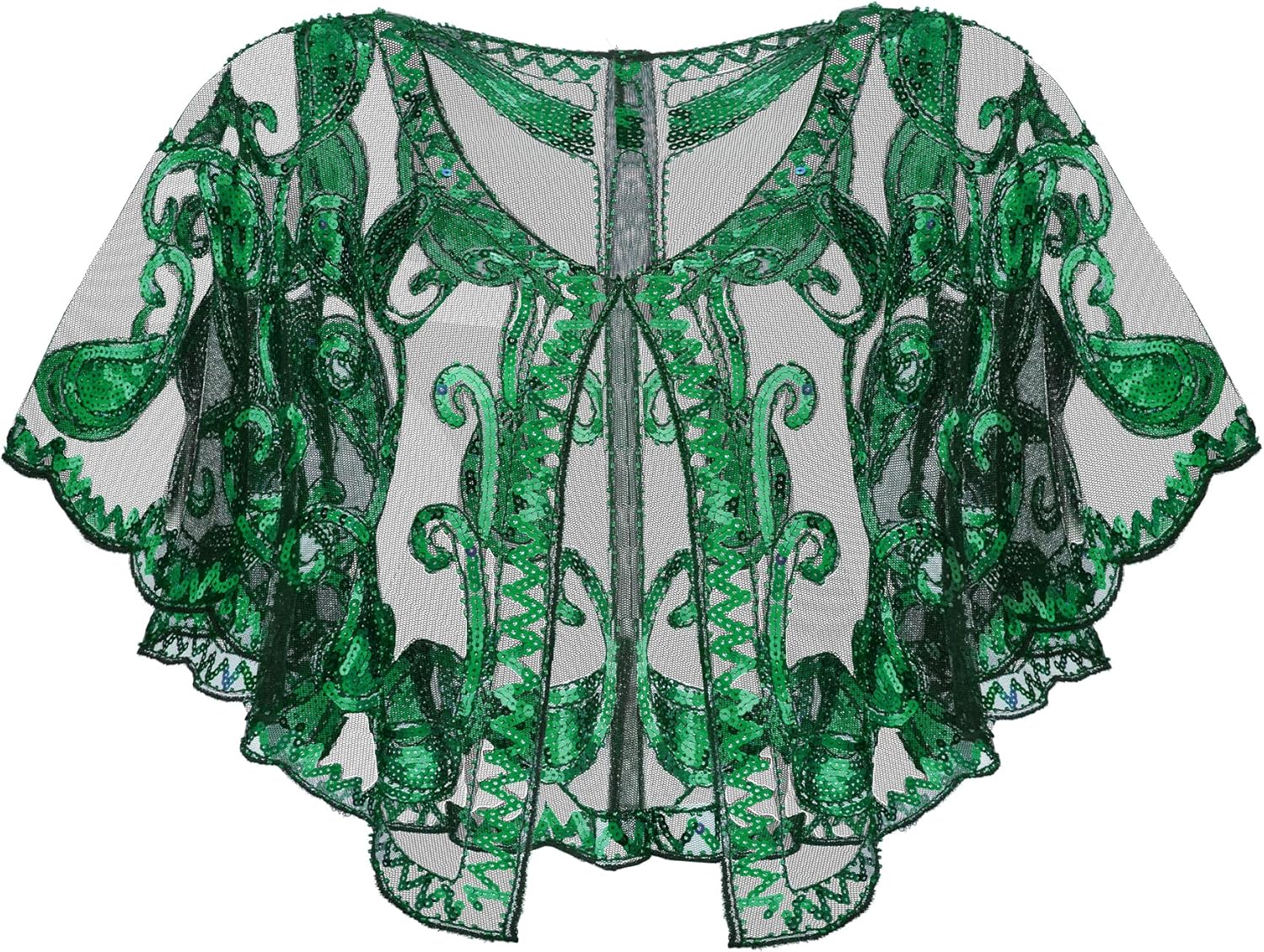 SWEETV Women's 1920s Flapper Shawl,Sequin Beaded Shawls and Wraps for Evening Dresses/Party/Wedding/Formal/Harlem night