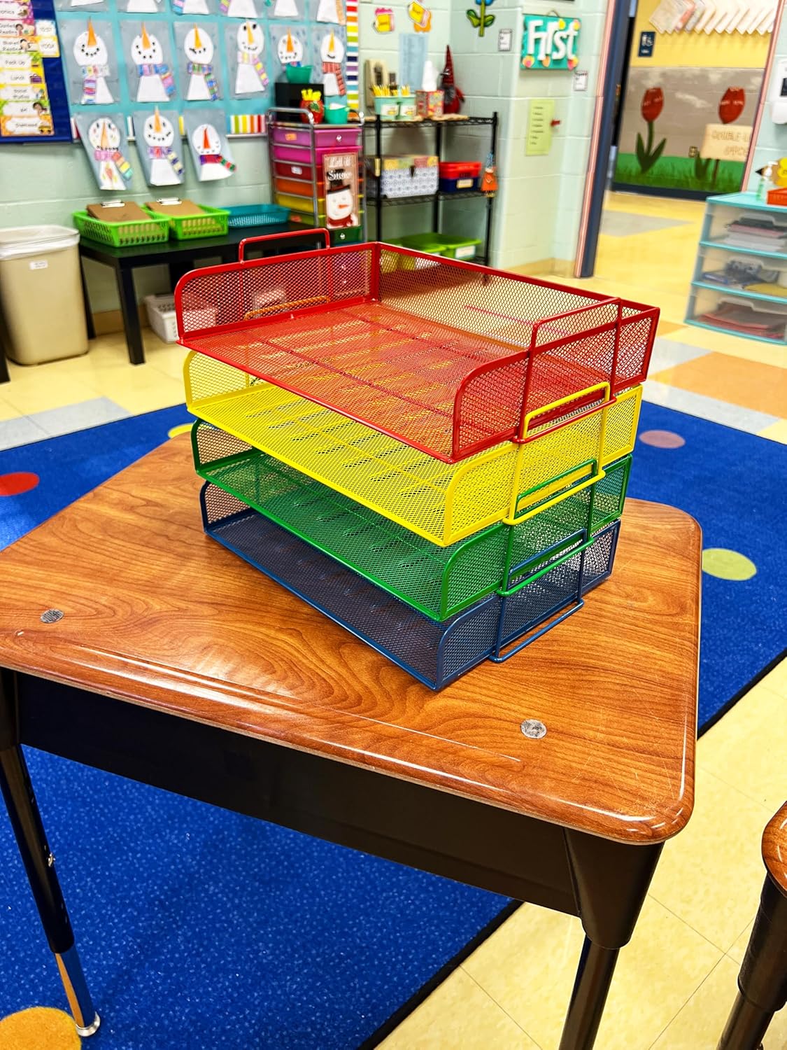 Mind Reader Stackable Paper Tray, Classroom Organizer, File Storage, Teachers, Metal Mesh, 4 Pcs., Multi-Colored