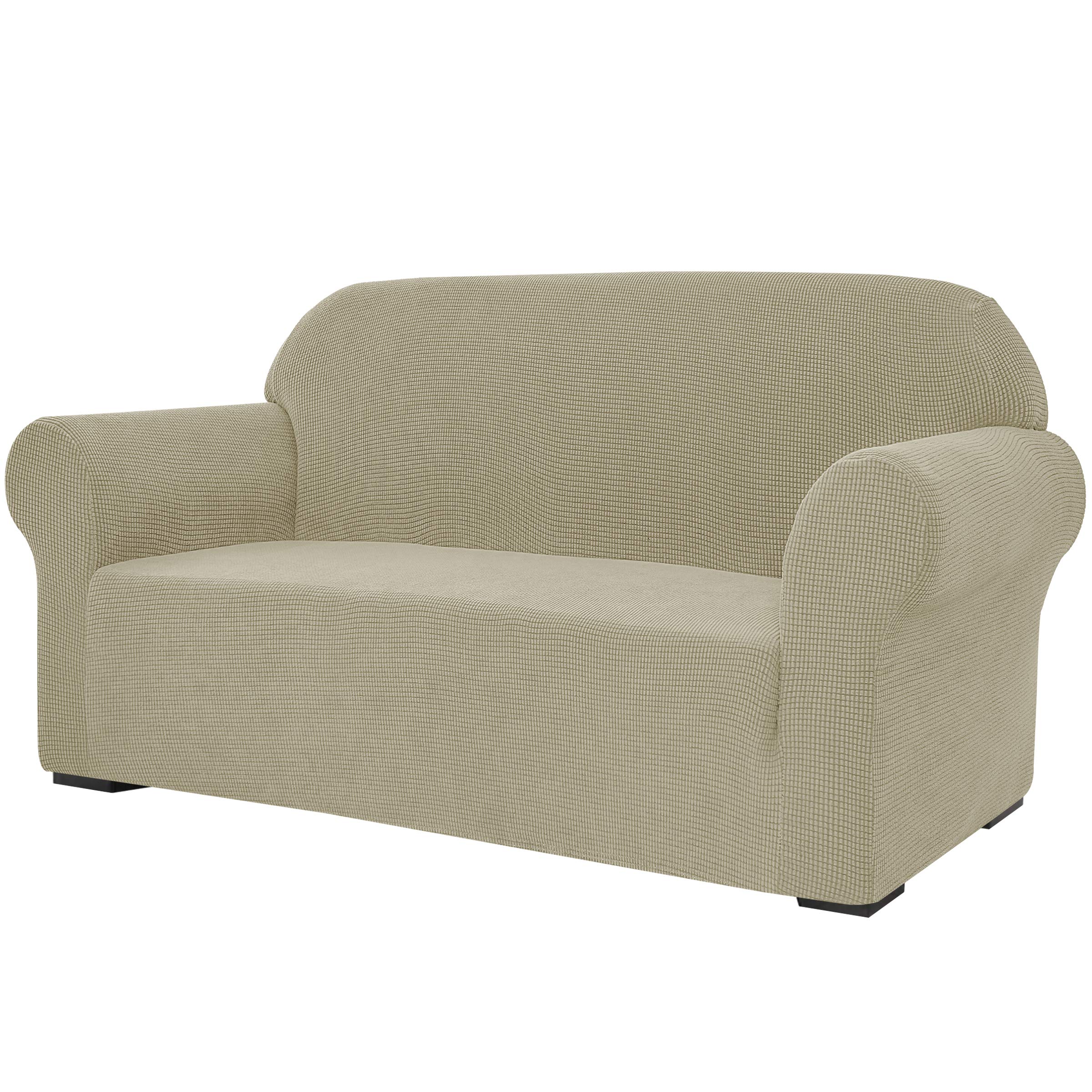 SU SUBRTEX 1-Piece Stretch Sofa Cover Spandex Jacquard Fabric Slipcovers for Couch, Sofa Armchair Anti-Slip Furniture Protector (Loveseat, Khaki)