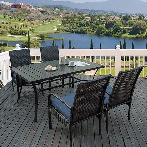 Miniatura 9 de VOYSIGN Juego de 2 sillas de mimbre para exteriores, sillas de comedor de patio con cojines extraíbles, sillas de fogata