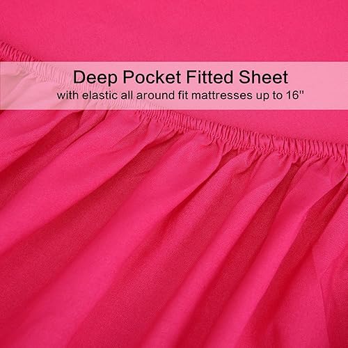 Miniatura 5 de Juego de sábanas de diseño estampado clásico - Juegos de sábanas con bolsillo profundo ultra suave y transpirable., Microfibra, Hot Pink, Completo