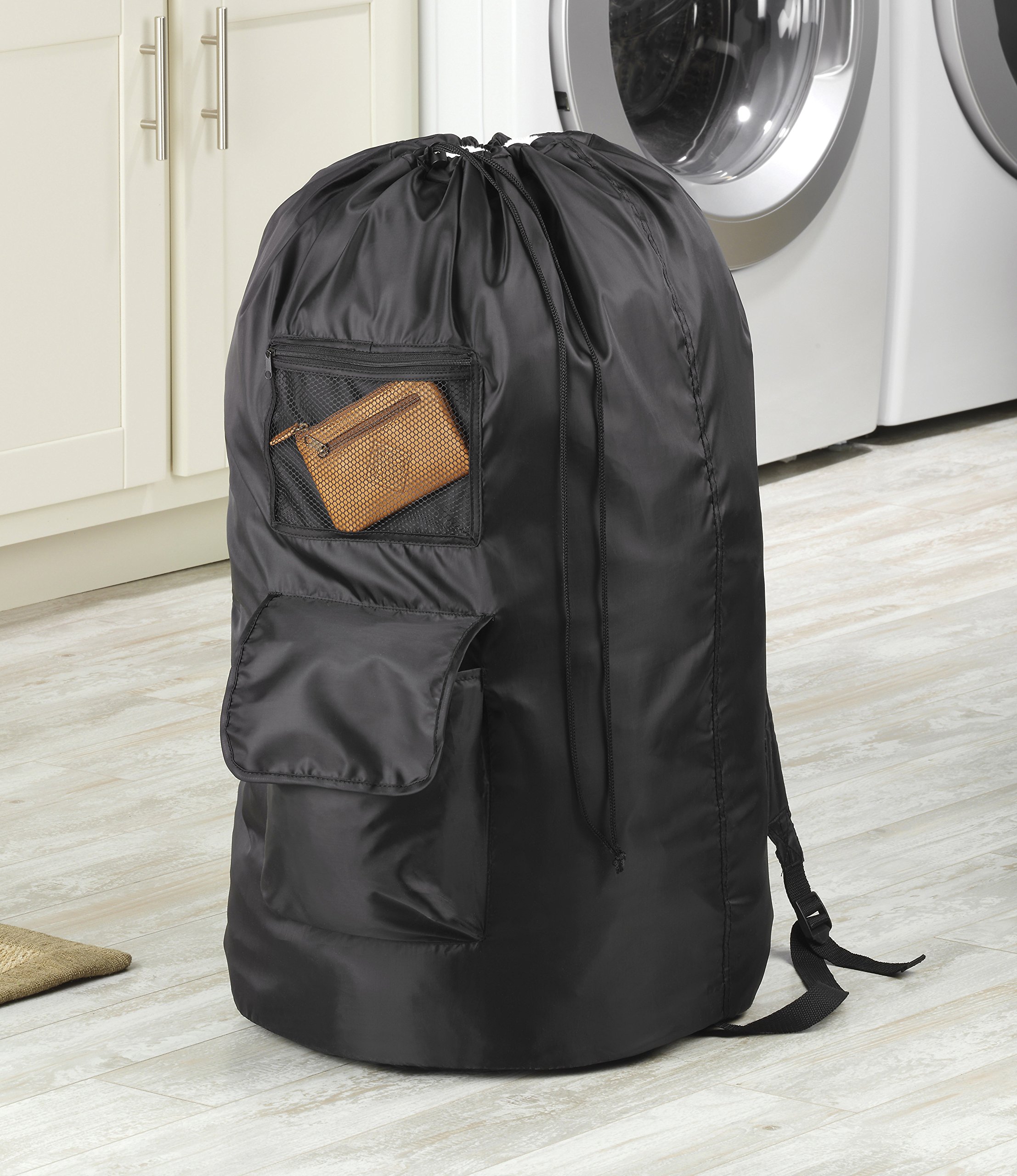 Whitmor Laundry Bag Backpack, Black, Large