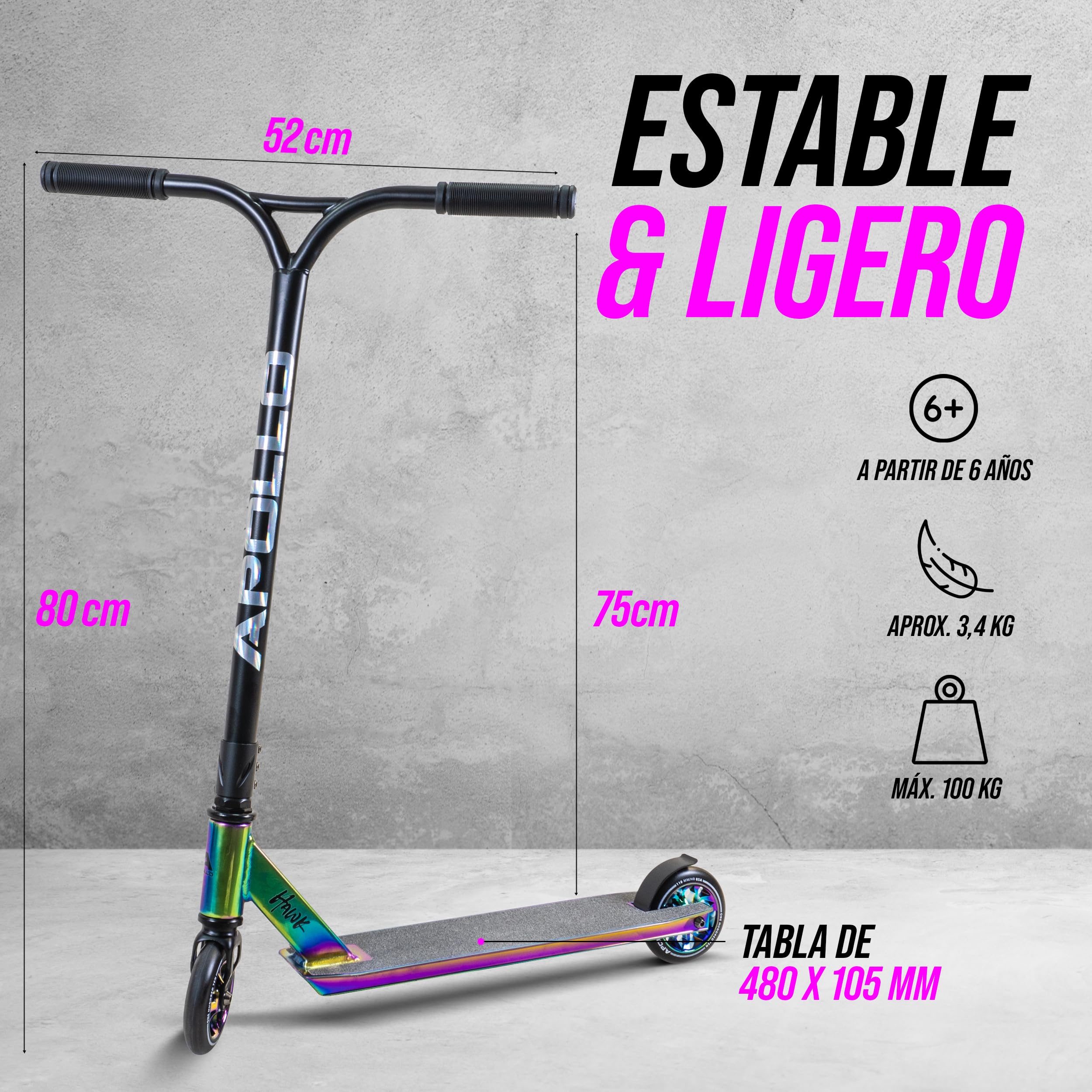 Apollo Patinete de Acrobacias Hawk | Freestyle Kickscooter para Niños y Adultos | Patinete Infantil de Trucos para Principiantes y Expertos | Niños y Niñas a Partir de 6 Años