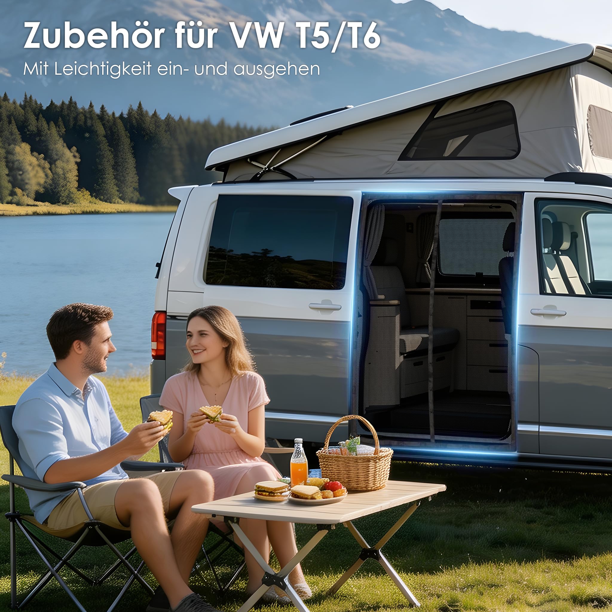 Zanzariera magnetica per porta laterale VW T5 T6, poliestere 122 g/m², maglia 1 mm, per campeggio
