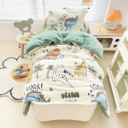 Miniatura 2 de Fundas de edredón de dibujos animados de dinosaurios para niños y niñas, 100% poliéster, terciopelo de felpa, gruesa, cálida y acogedora manta para