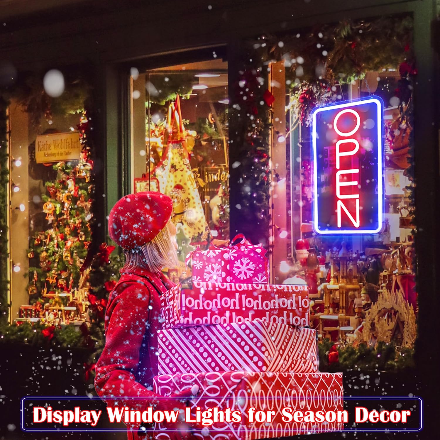 LED Neon Open Sign, 16.5"x 9" Business Hour Sign, Powered by USB with Switch, LED Display Window Lights for Cafe Bar Hotel Salon Bookstore Restaurant Grocery Shop Store Wall Decor