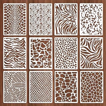 Jeffdad 12 Pcs Stencils for Crafts Reusable, Texture Stencils for Painting, Layering Drawing Templates Painting on Card Making Canvas DIY Crafts Furniture Paper8.27 x 5.9 Inch