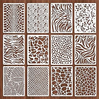 Jeffdad 12 Pcs Stencils for Crafts Reusable, Texture Stencils for Painting, Layering Drawing Templates Painting on Card Making Canvas DIY Crafts Furniture Paper(8.27 x 5.9 Inch)