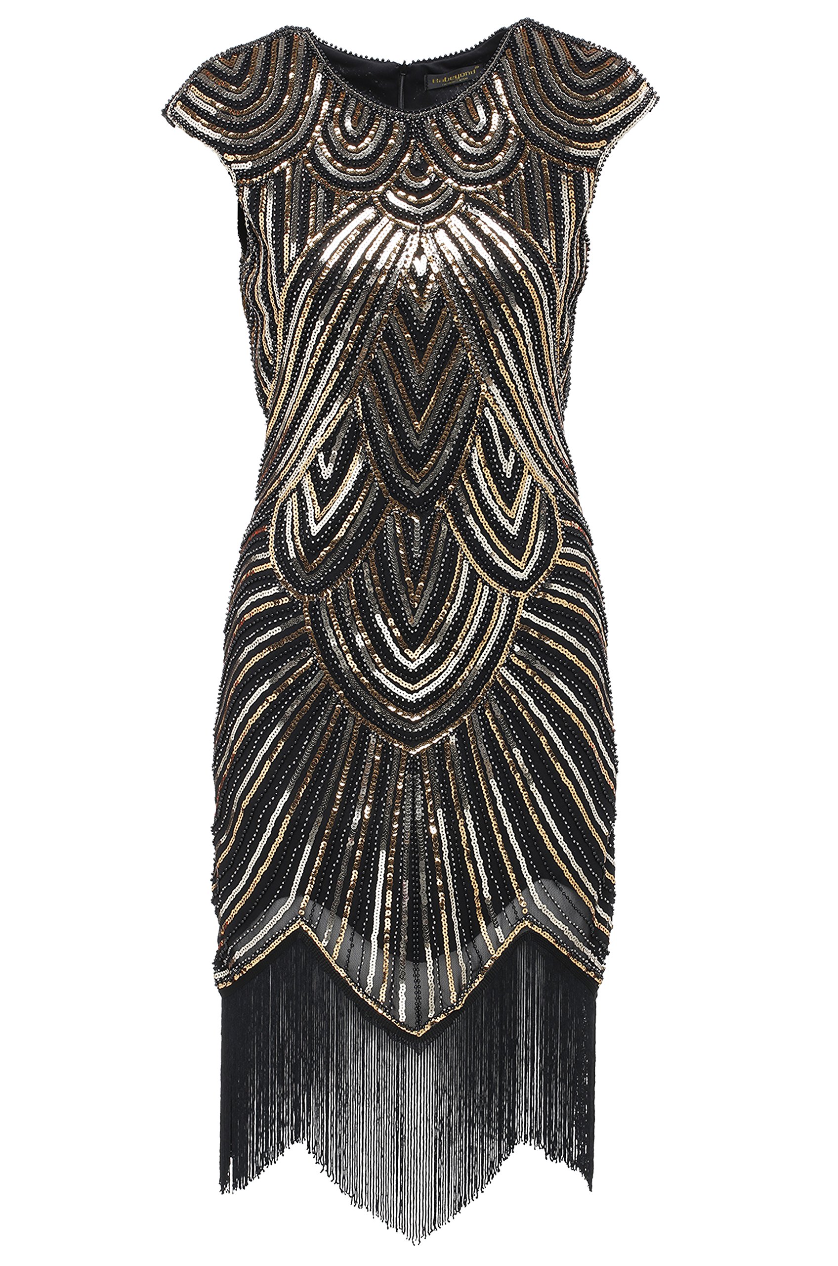 BABEYOND Damen Kleid voller Pailletten 20er Stil Runder Ausschnitt Inspiriert von Great Gatsby Kostüm Kleid