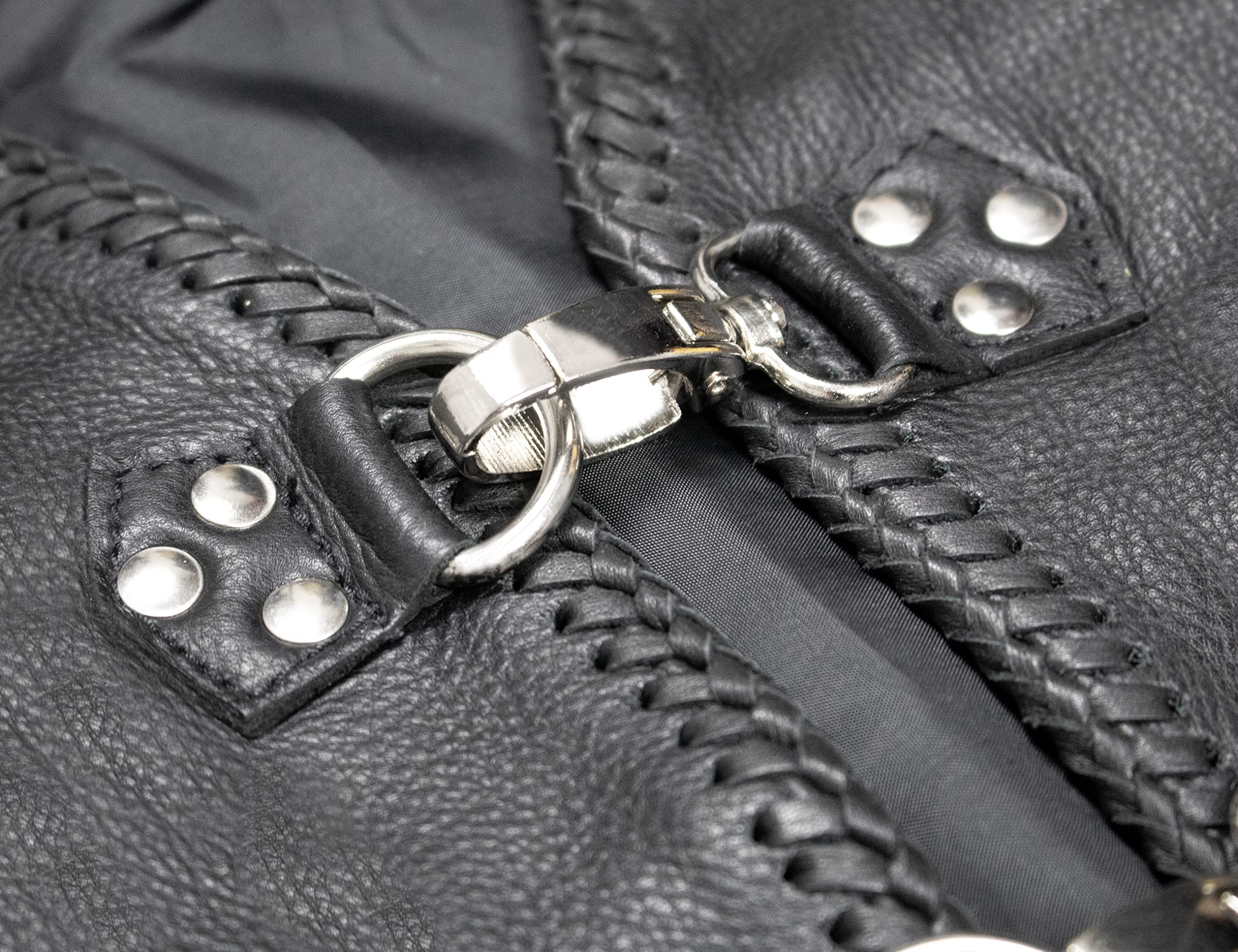 MDM Gilet pelle uomo biker – in vera pelle nera con fibbie cromate, lacci laterali regolabili e tasche multiple, stile chopper classico ideale per patch club moto