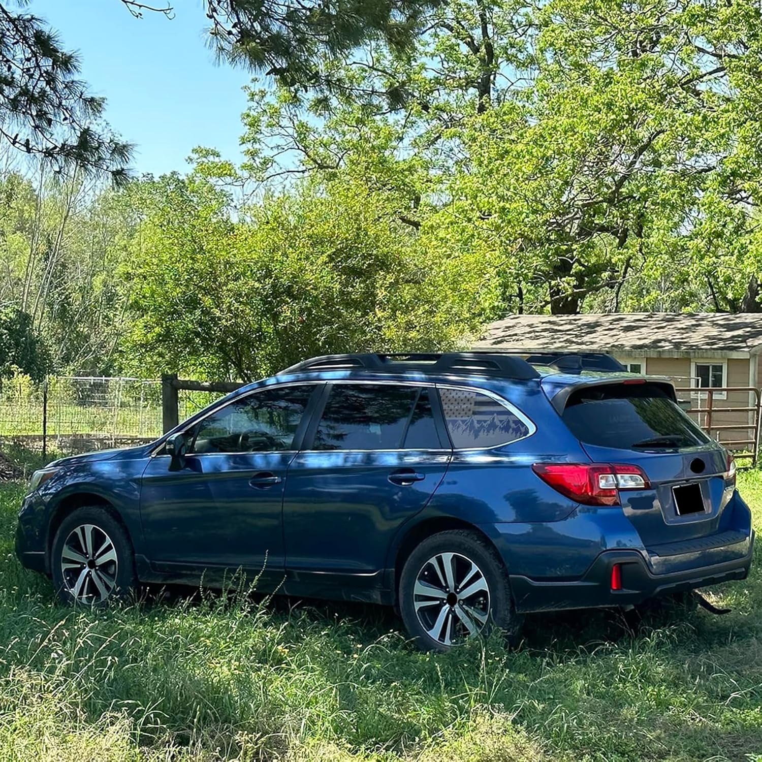 for Subaru Outback 2015-2019 Rear Side Window Mountain American Flag Decal, Matte Black American Flag Decal, USA Flag Decal