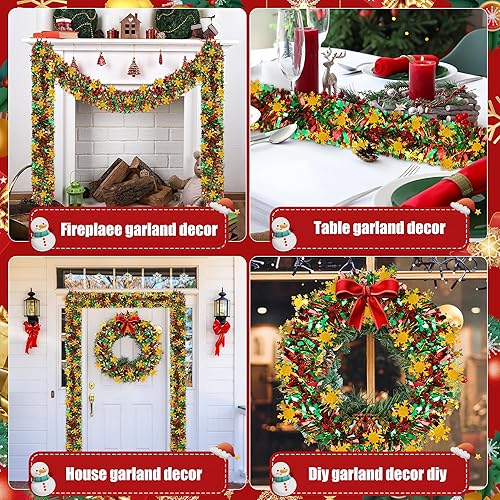 Miniatura 7 de Guirnalda de oropel de copo de nieve de Navidad de 39.3 pies, guirnalda de oropel metálico con purpurina de Navidad para colgar en el techo para