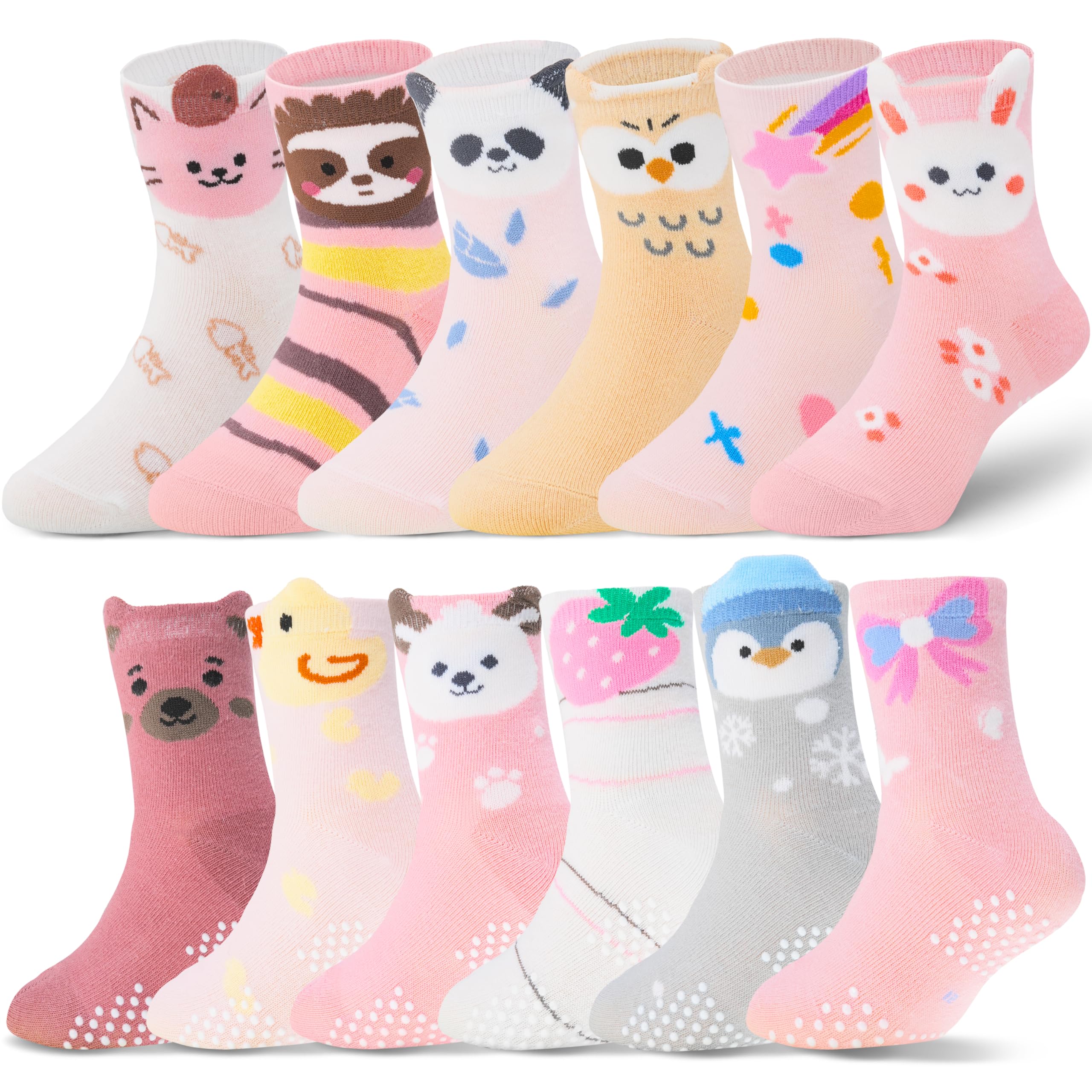 ANTSANG Baby Girls Toddlers Grips Socks, Kids Unicorn Crew Cotton Socks