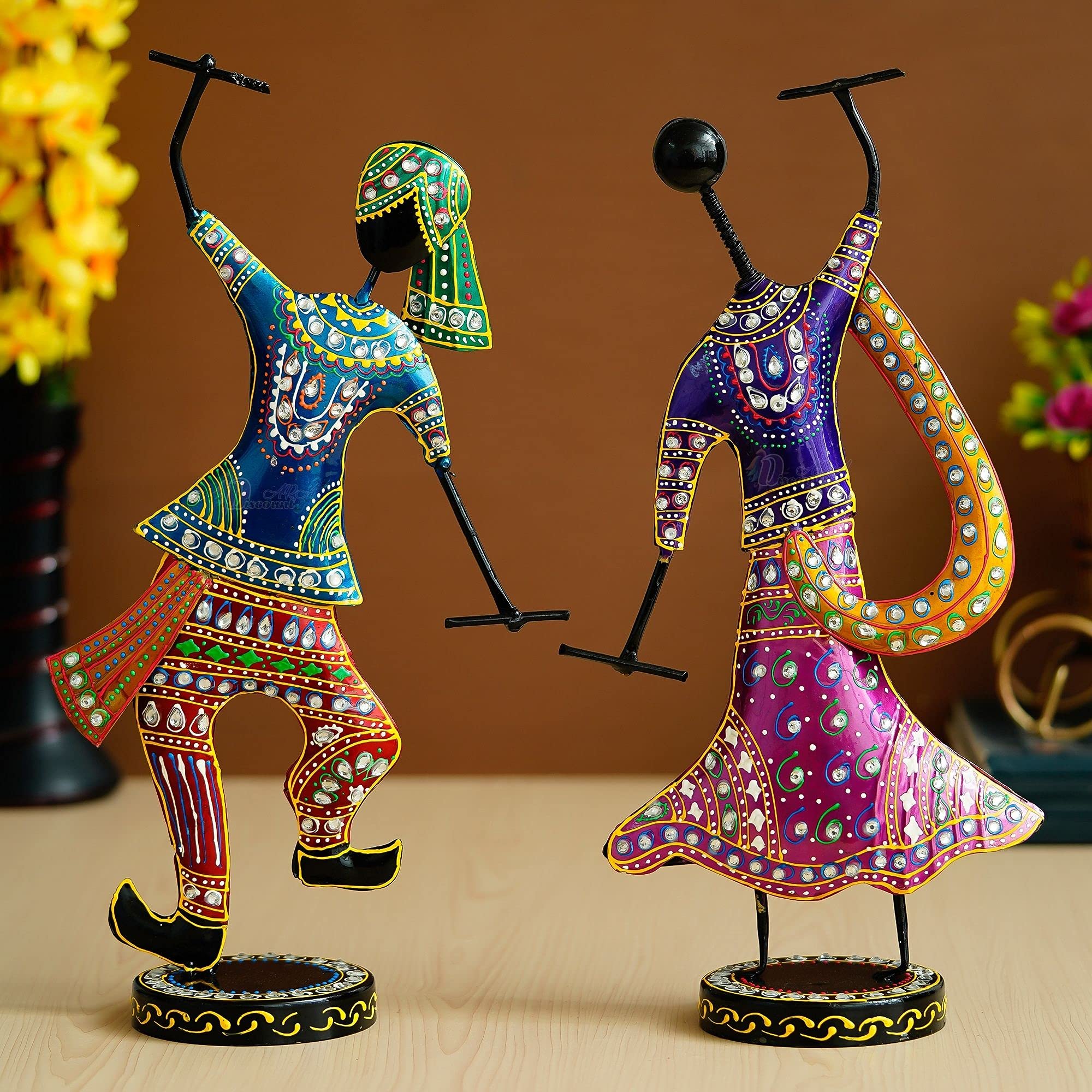 Hand-Painted Indian Musician Figurines - Set of 2 -11 Hand-Painted Indian Musician Figurines - Set of 2 -11