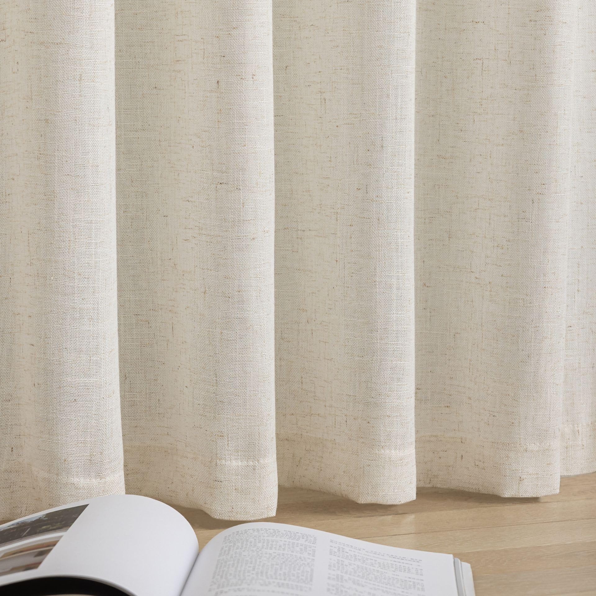 VOILYBIRD Palma Textured Linen Semi Sheer Curtains 52W x 96L Natural, W 52" x L 96" (2 Panels) - Image 4
