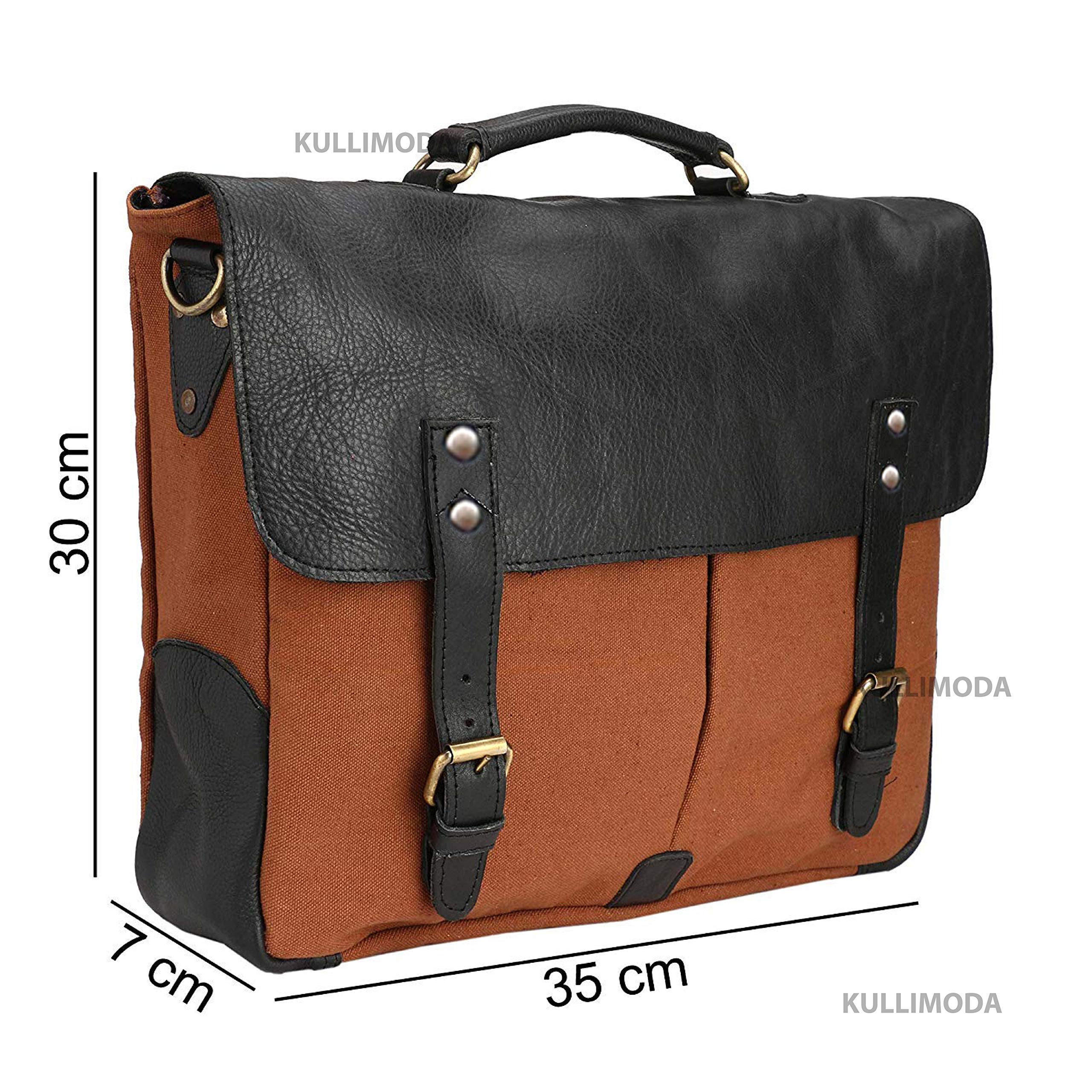 Kulli Moda Canvas and Vegan Leather 15.6 Inch Laptop Shoulder Messenger Bag for Meetings - Image 2 thumbnail