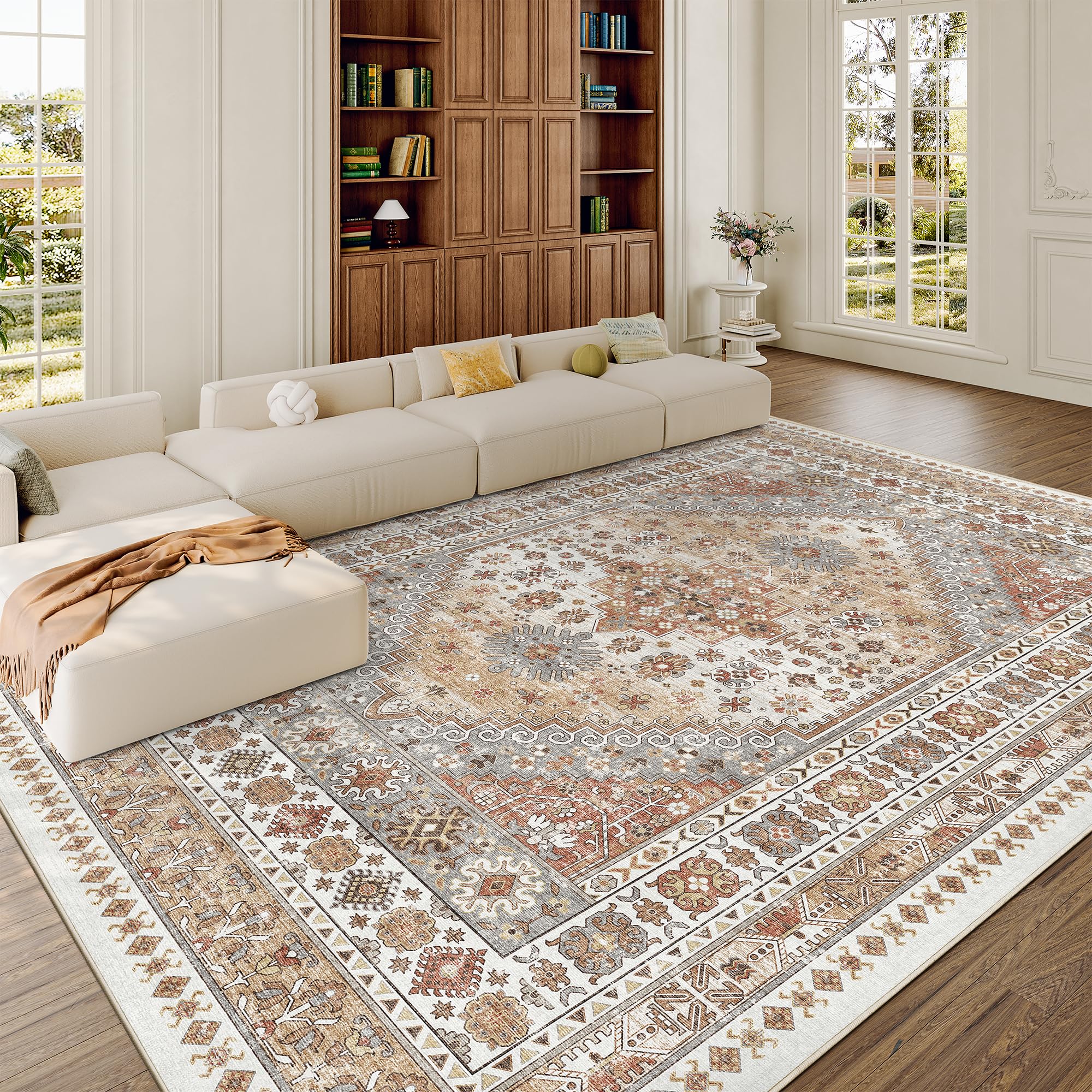zesthome 10x12 Area Rugs,Stain Resistant Washable Rug,Ultra-Thin Rugs for Living Room,Bedroom,Non-Slip Backing Home Decor Large Area Rug (Orange,10'x12') — image 1