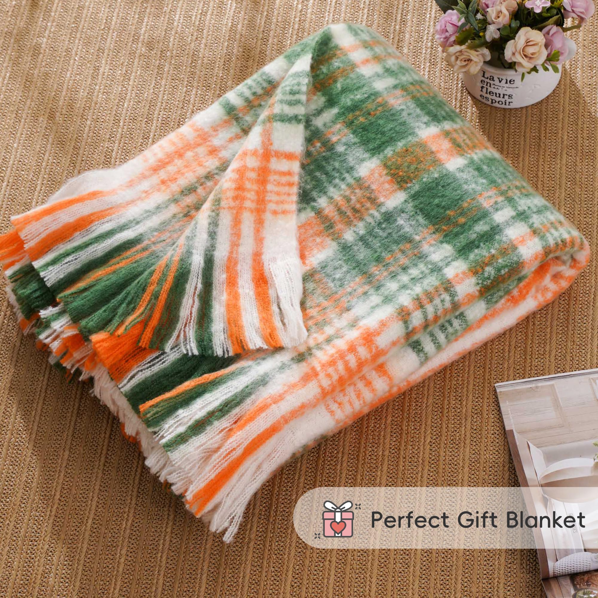 Battilo Green Plaid Throw Blanket for Couch Fall Mohair Tartan Plaid Blanket - Image 4