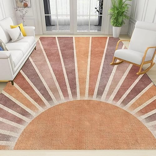 Miniatura 8 de JIVATU Alfombra artística abstracta geométrica naranja y gris, alfombra moderna de graffiti antideslizante para interiores, para sala de estar,