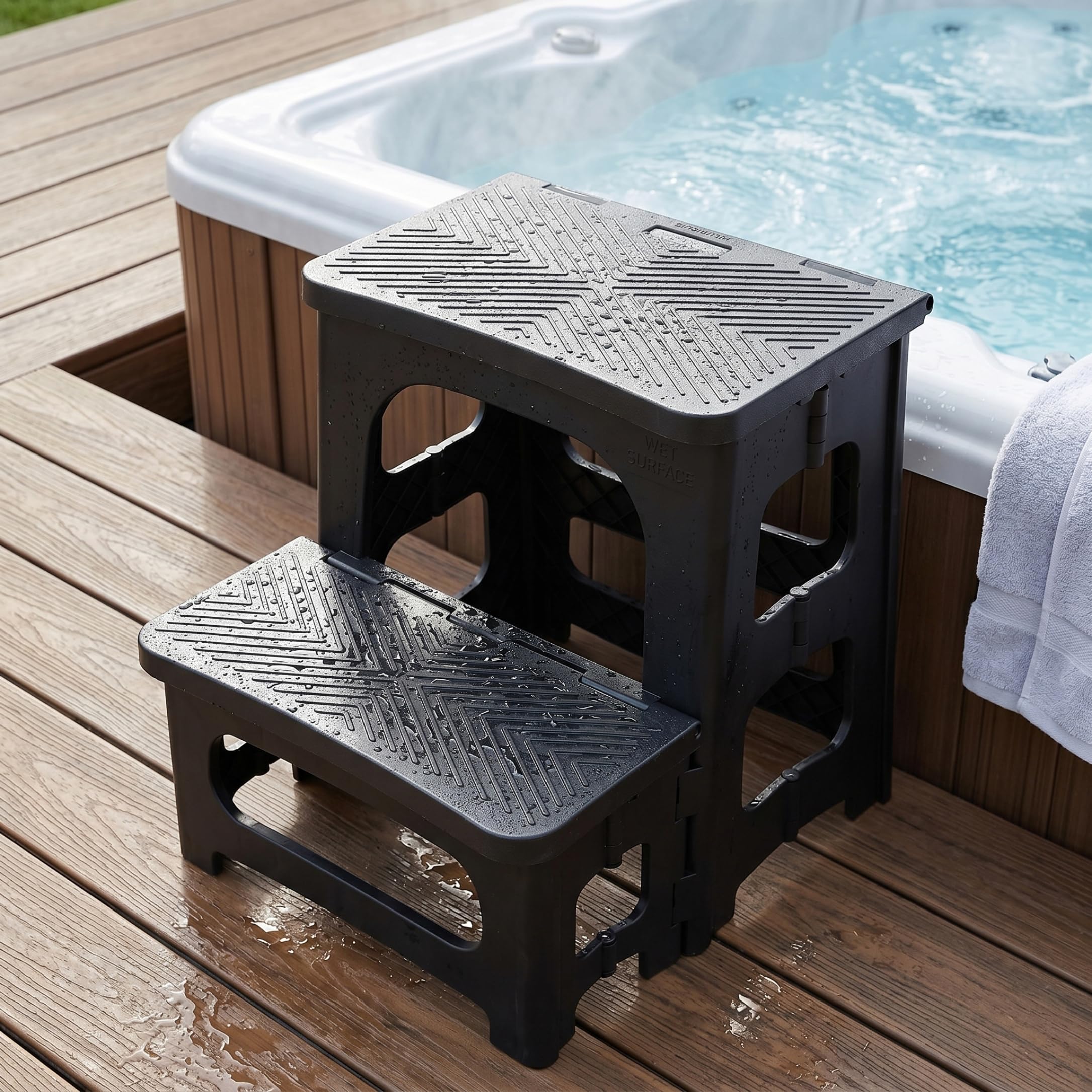 Escalones de plástico Escalones Antideslizantes para, SPA Resistente al Agua para jacuzzis al Aire Libre, RV, fácil Montaje, plástico Negro