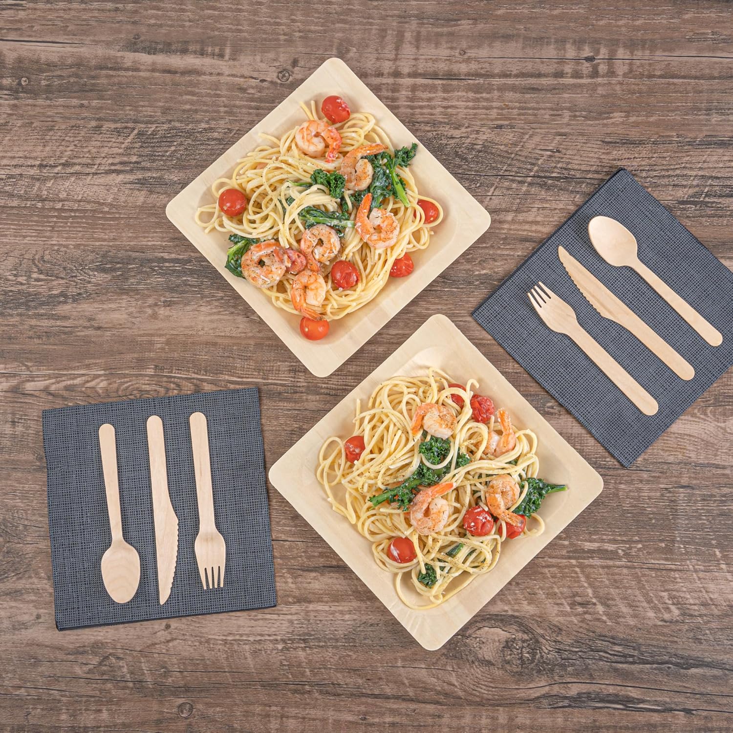 Restaurantware-Taipei 8.5 x 8.5 Inch Square Serving Plates, 50 Disposable Party Plates - Sustainable, Greaseproof, Poplar Wood Plate, Heavy-Duty, For Parties, Weddings, Camping, Picnics, And More