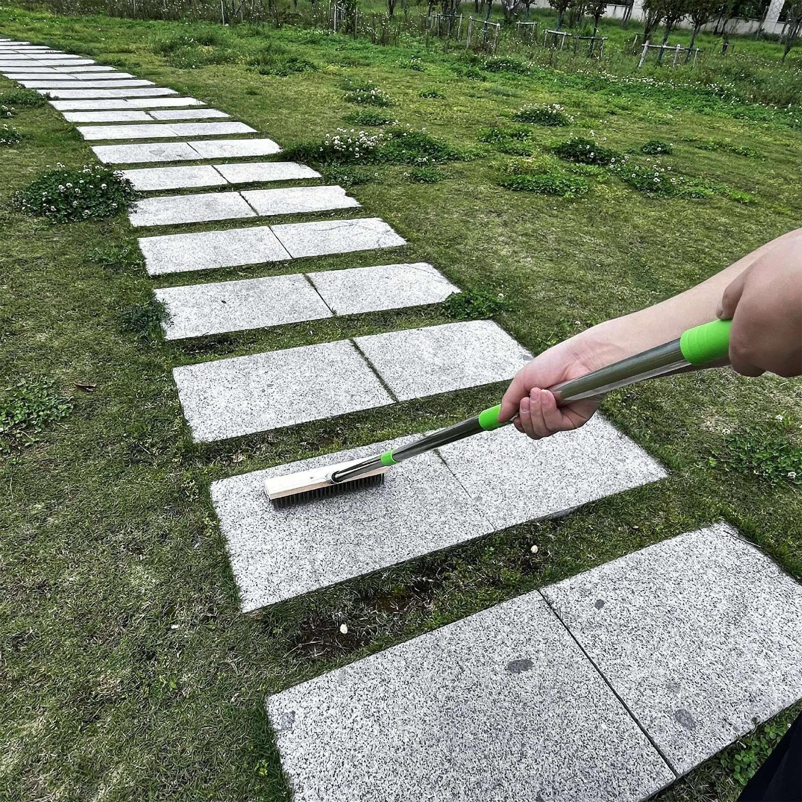 Szczotka druciana do czyszczenia stal nierdzewna miotła z długim uchwytem | Szczotka do Podłóg i Miotła Zewnętrzna na zewnątrz: beton, płytki, taras, patio, ganek, podwórko, ogród, garaż,