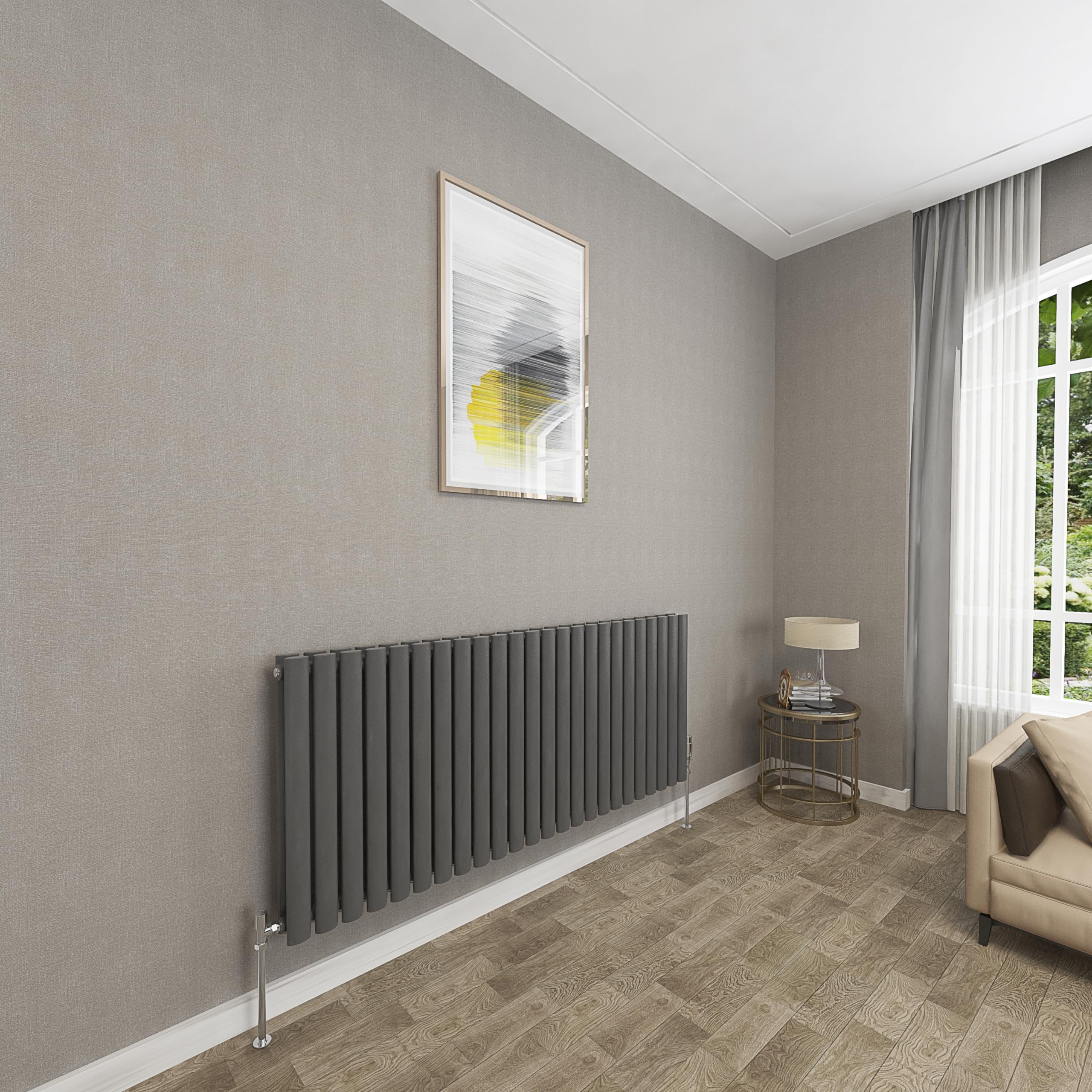 Sky bathroom | 600x1416mm - Modern Anthracite Horizontal Double Panel Oval Column Radiator Central Heating Designer Radiator โ image 1