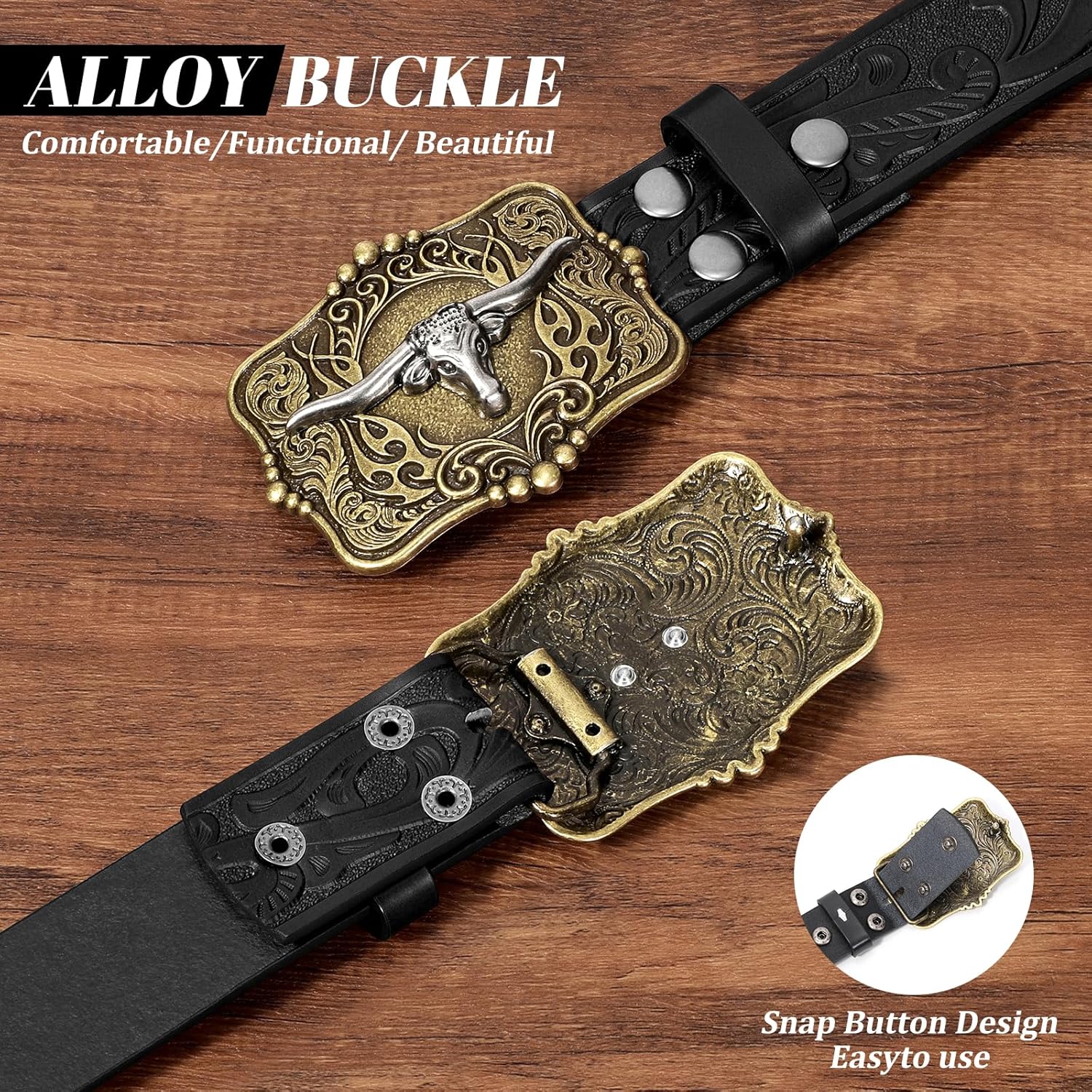 BELTROAD Cowboy Belts for Men Women Western Leather Buckle Belt Cowboy Cowgirl Embossed Belt for Jeans Christmas Men's Belt - Image 4