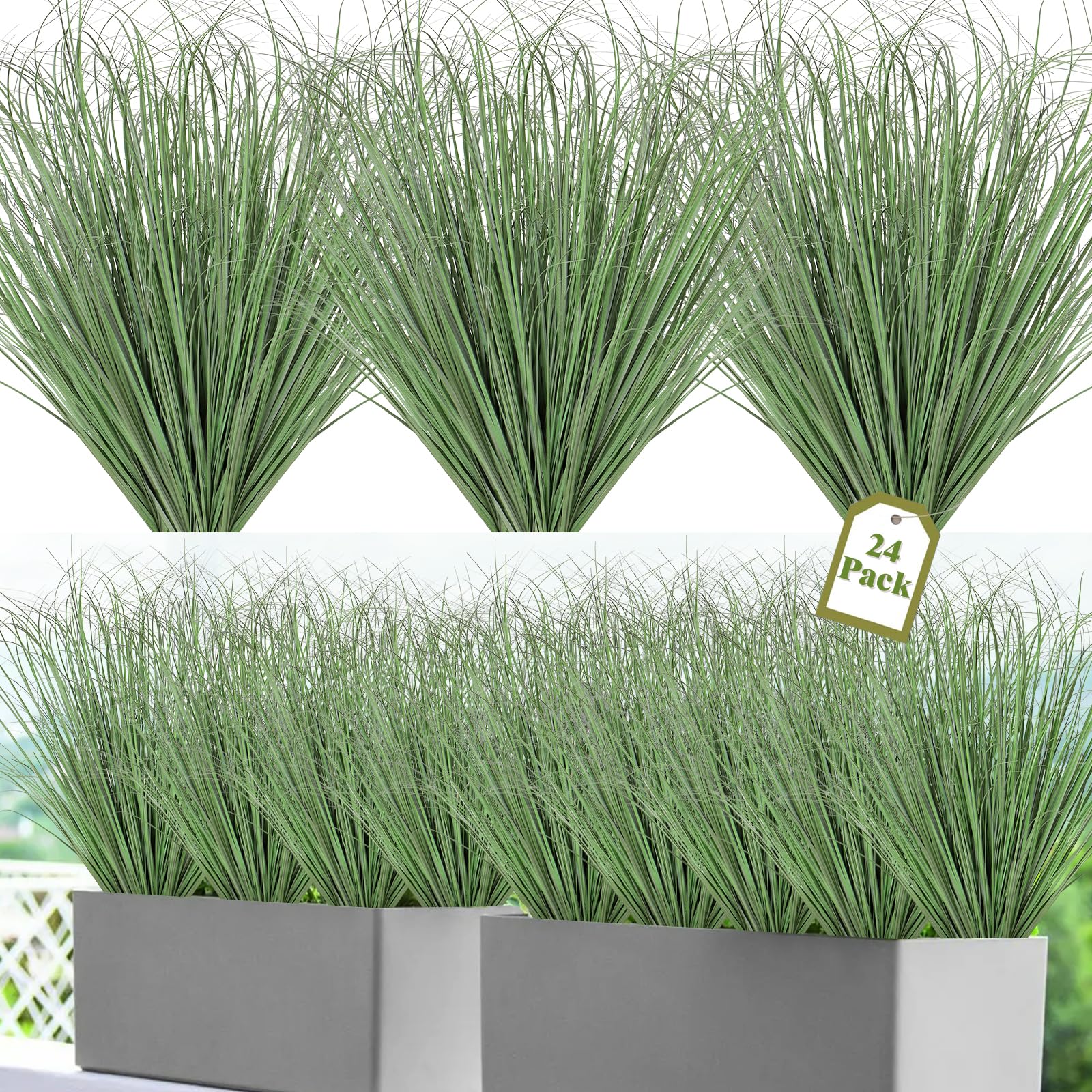 UXORSN 24 Bundles Artificial Plants Onion Grass Outdoor 20 Inch Tall Fake Shrubs Wheat Grass UV Resistant Greenery Stems Faux Bushes Plant for Indoor