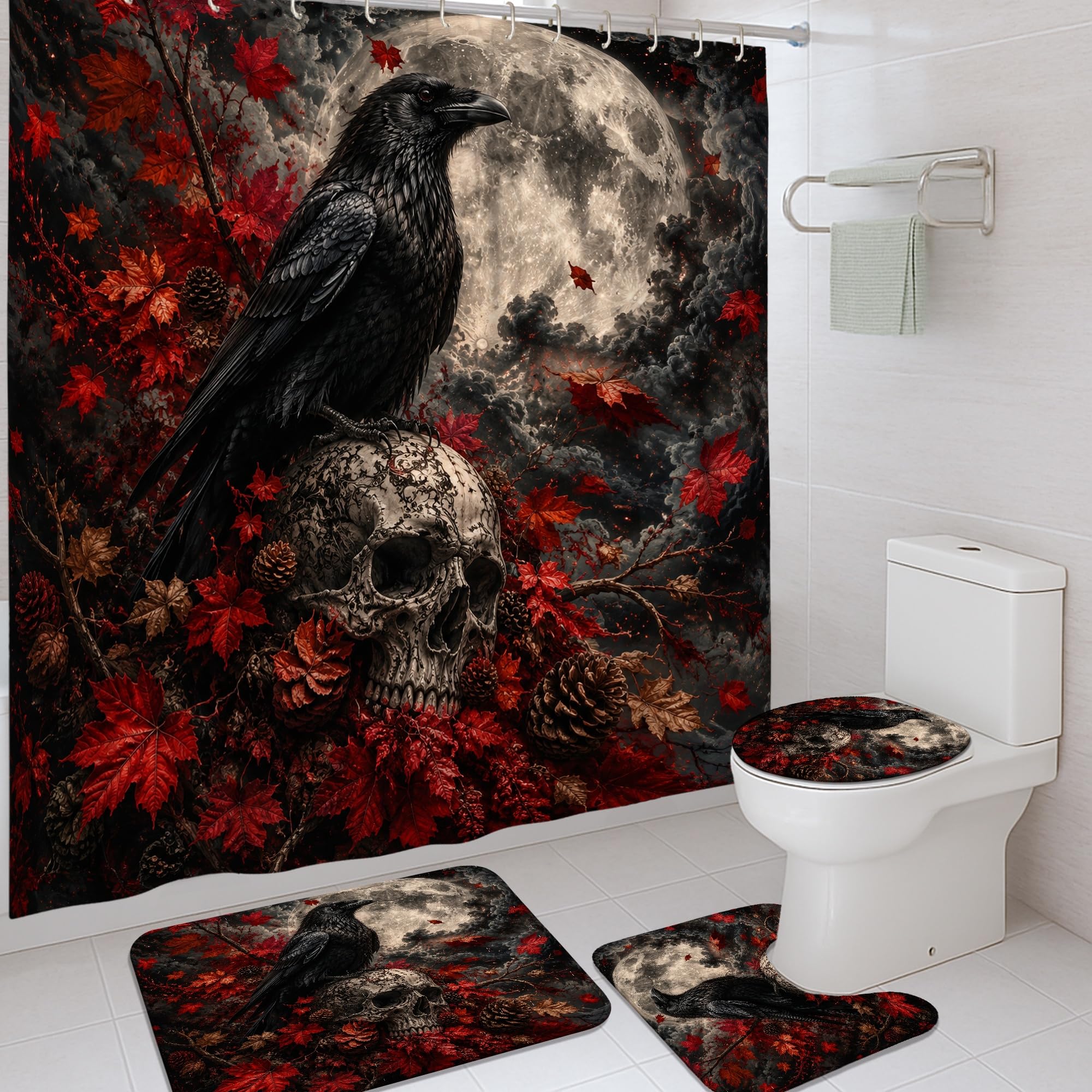 Rideau de douche imperméable Halloween 183x183 avec tapis de bain anti-éclaboussures