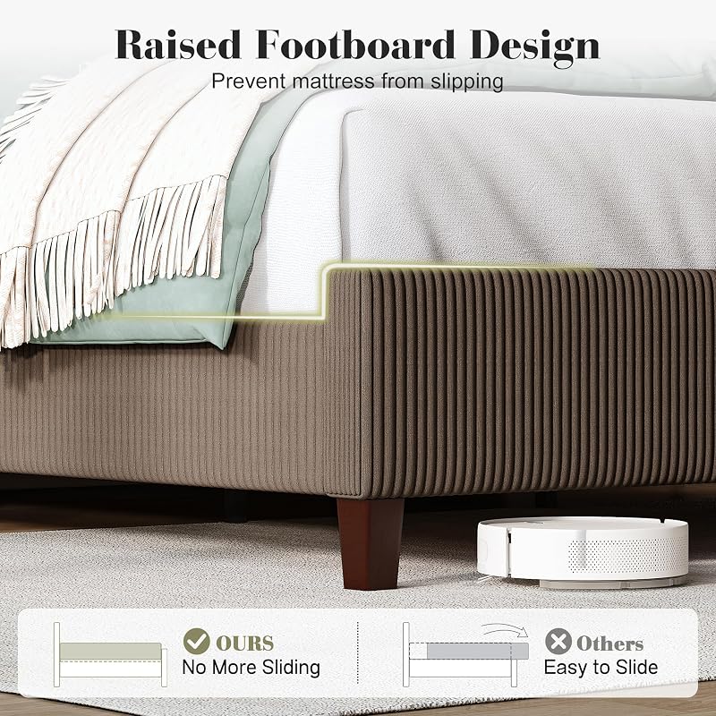 HOWE Upholstered Queen Bed Frame with 61" Tall Wingback Headboard, Chestnut image 6