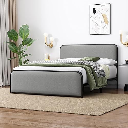 Miniatura 45 de SOFTSEA Cama de plataforma tapizada tamaño Queen con cajón de almacenamiento, marco de cama tapizado con cabecera con respaldo de alas, soporte de