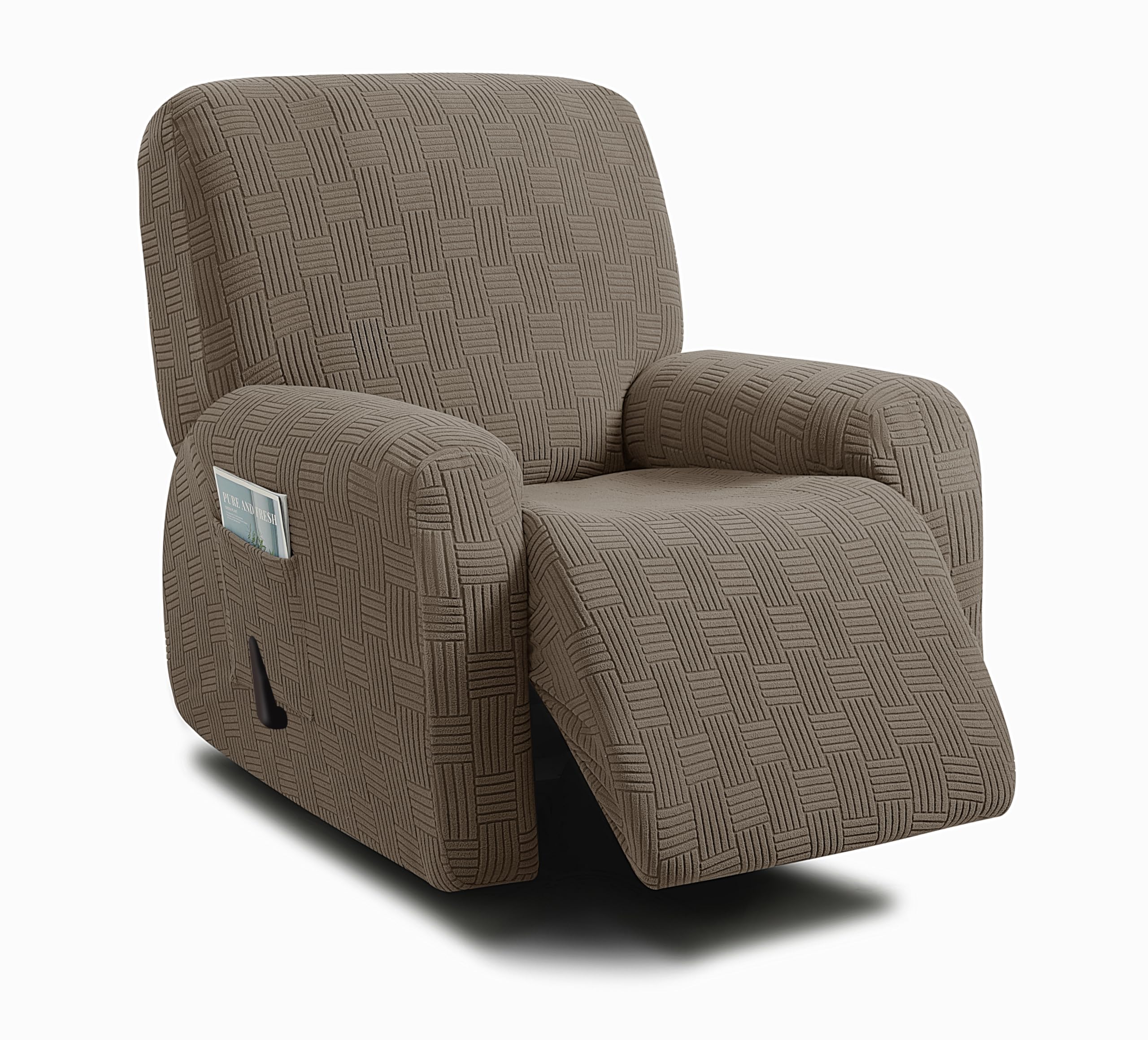 ULTICOR Stretch Recliner Cover + Machine Washable + 4-Piece 1-Seat Taupe (Style 4)