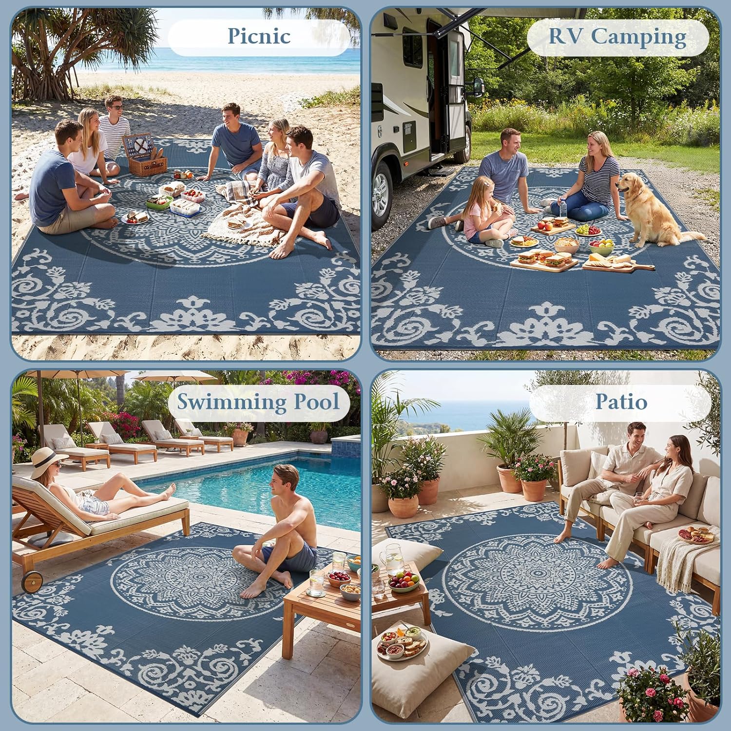 famibay Outdoor Rug Waterproof 6x9 ft, Reversible Outdoor Plastic Straw Rug, UV-Resistant Patio Rug Lightweight Portable RV Mat Indoor Outdoor Carpet for Camping, Balcony, Deck, Backyard, Picnic