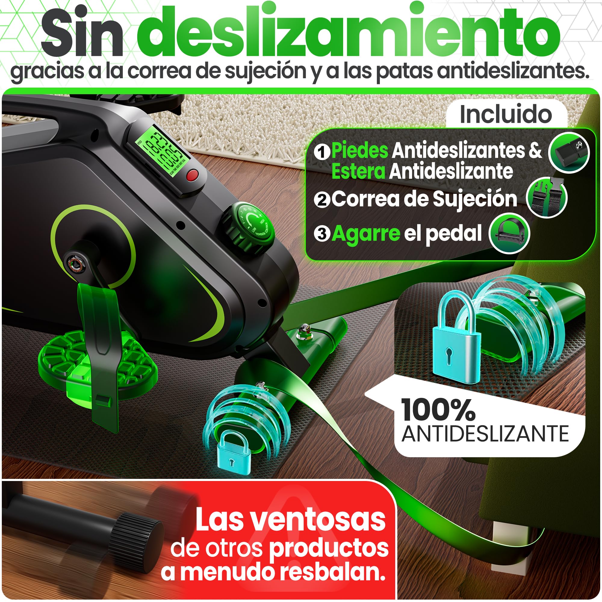 Ultrasport Pedales Estaticos para Personas Mayores y Ancianos con 16 Niveles, Alfombrilla y Correa I Pedaleador Sentado para Ejercicio en Casa, Mini Bicicleta Estatica de Piernas y Brazos