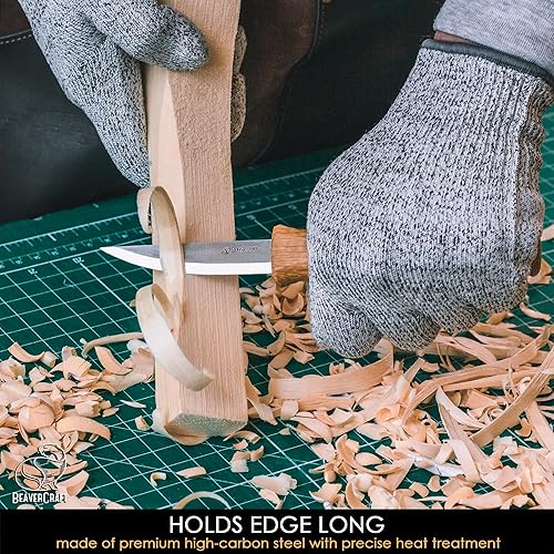 Miniatura 3 de BeaverCraft Sloyd Knife C4s - Cuchillo para tallar madera de 3.14 pulgadas con funda de cuero, cuchillo de cincel para tallador de madera, cuchillo