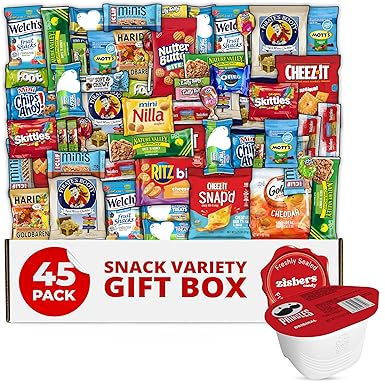 Snack Box Care Package Gift Box - Large Variety Snack, Candy & Treats for College Students, Adults, Kids, and Office Treats (45 Pack)