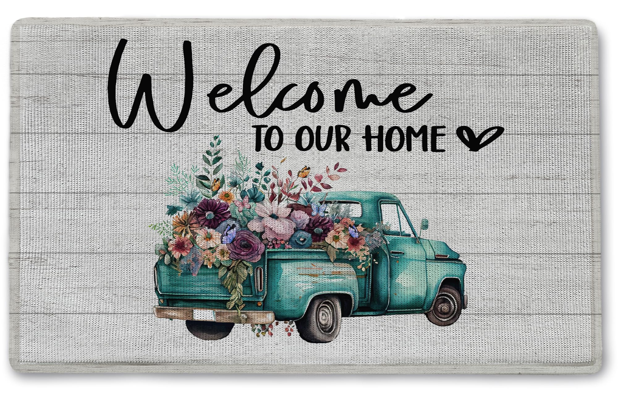 Bnwepo Welcome-Mat-Flowers Entrance Door Mat, Vintage Truck Decor Mat, Summer Colorful Flowers Outdoor Mat, Front Door Outside Porch Mat, Door Mat
