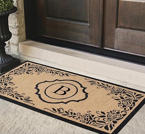 Miniatura 2 de A1 Home Collections Hand Craft - Tapete doble con monograma de fibra de coco, 72 pulgadas de largo x 36 pulgadas de ancho, B, XL 36 x 72 pulgadas
