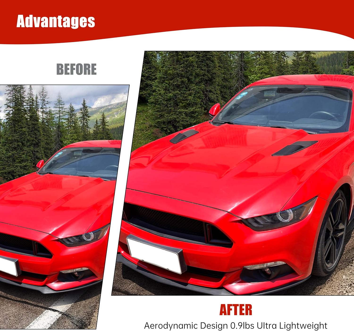 Black Bonnet Hood Vent Scoop Cover, Compatible With Ford Mustang 2015 2016 2017 Hood Vent External Accessories, Black Hood Vent Trim Cover Decorative Cover (1 Pair)