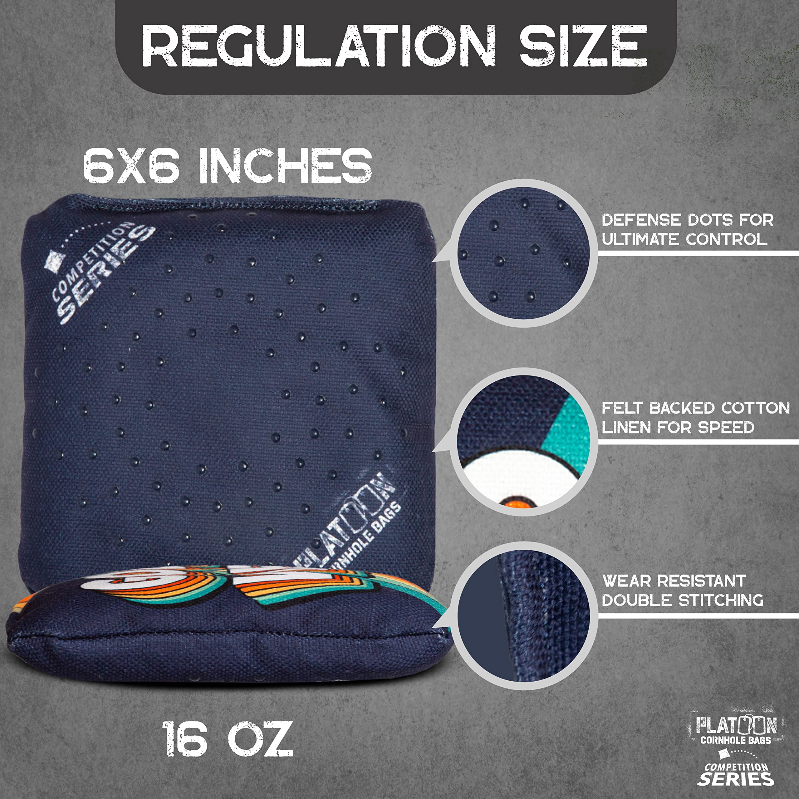 Play Platoon Competition Cornhole - Set di 8 sacchetti per fagioli a doppia faccia e appiccicosi per difesa a pois Pro per mais, in resina composita, con motivo "Good Vibes & Chill"