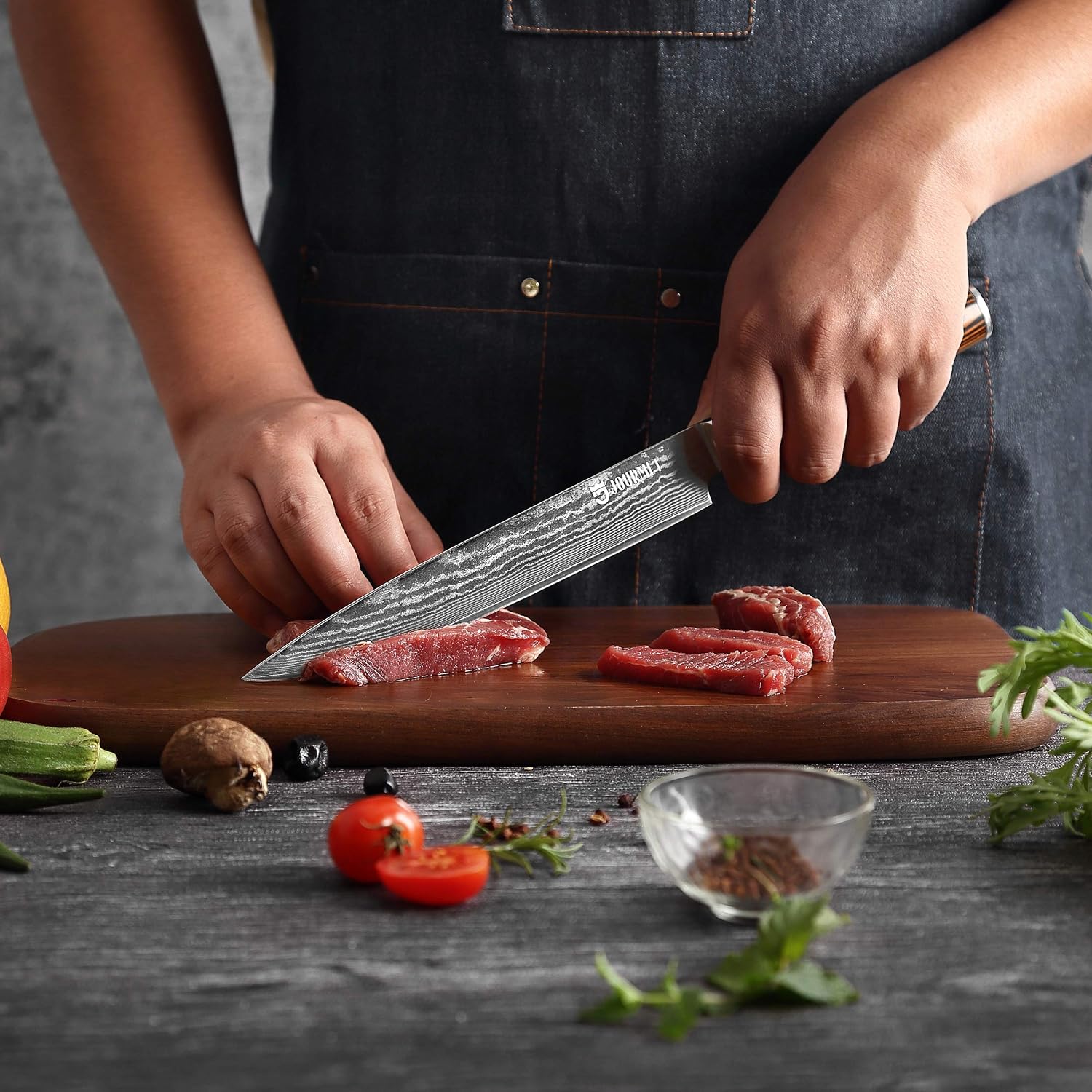 Super Deal Product Jourmet 8 Damascus - Slicing Knife, Sharp Slicer Knife for Slicing and Carving with Japanese VG10 Super Steel Core, Professional 67-layer Handmade PAKKA Wood Handle