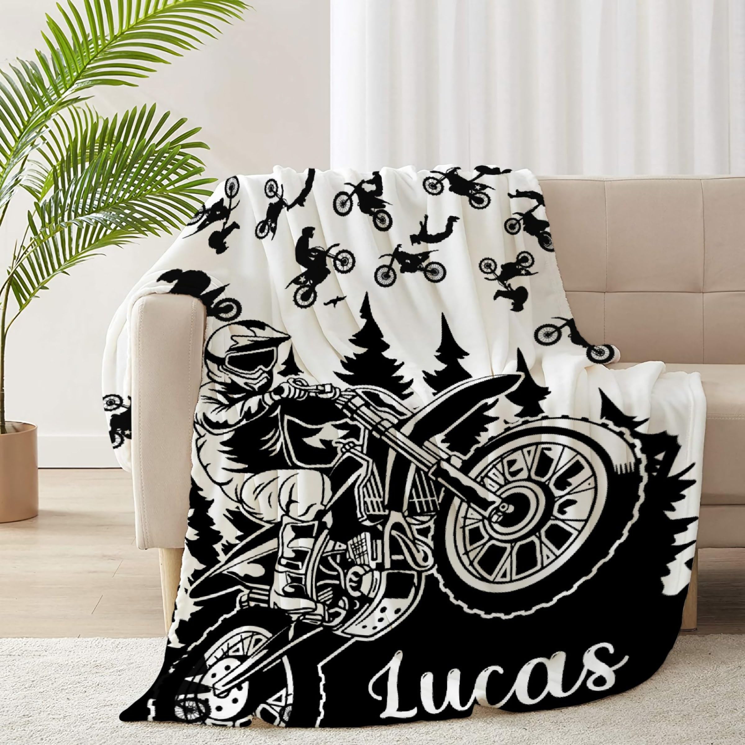 SUPERICH Personalized Motocross Dirt Bike Blanket Gifts Custom Motorcycle Blanket with Name, Super Soft, Air Conditioning, 60x50 inches for Teen