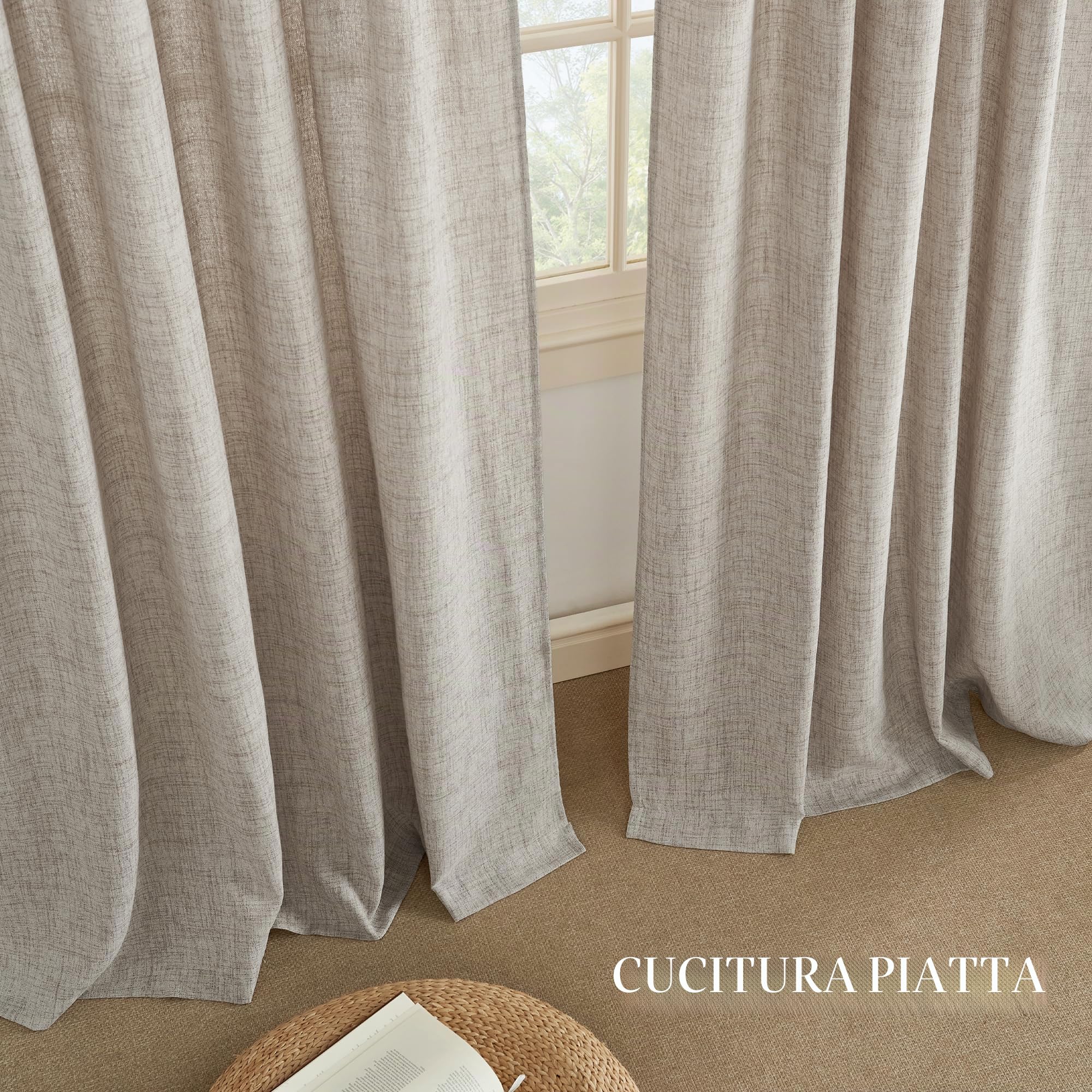 PONY DANCE Tende per Camera da Letto Semitrasparenti Effetto Lino | per Salotto Moderne, per Interni, con Fettuccia, Privacy, Filtraggio Luce, 2 Pezzi L 140 x A 260 CM, Naturale