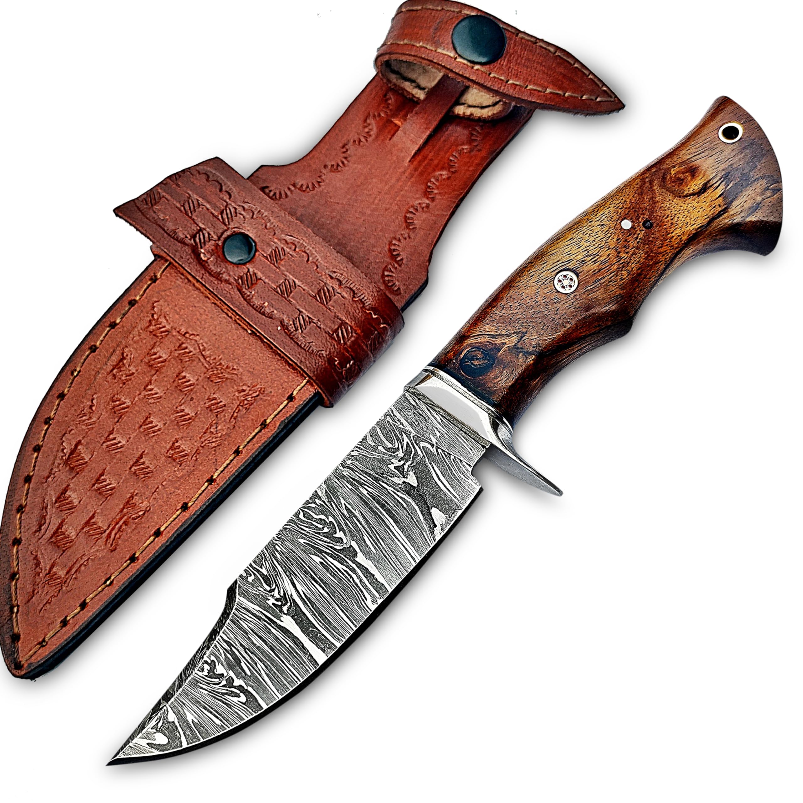 Handmade Damascus Hunting Knife - Bushcraft Fixed Blade Hunting Knife with Sheath and Horizontal Carry Rosewood Handle - 10? EDC Skinning Knife Ideal for Skinning, Camping and Outdoor