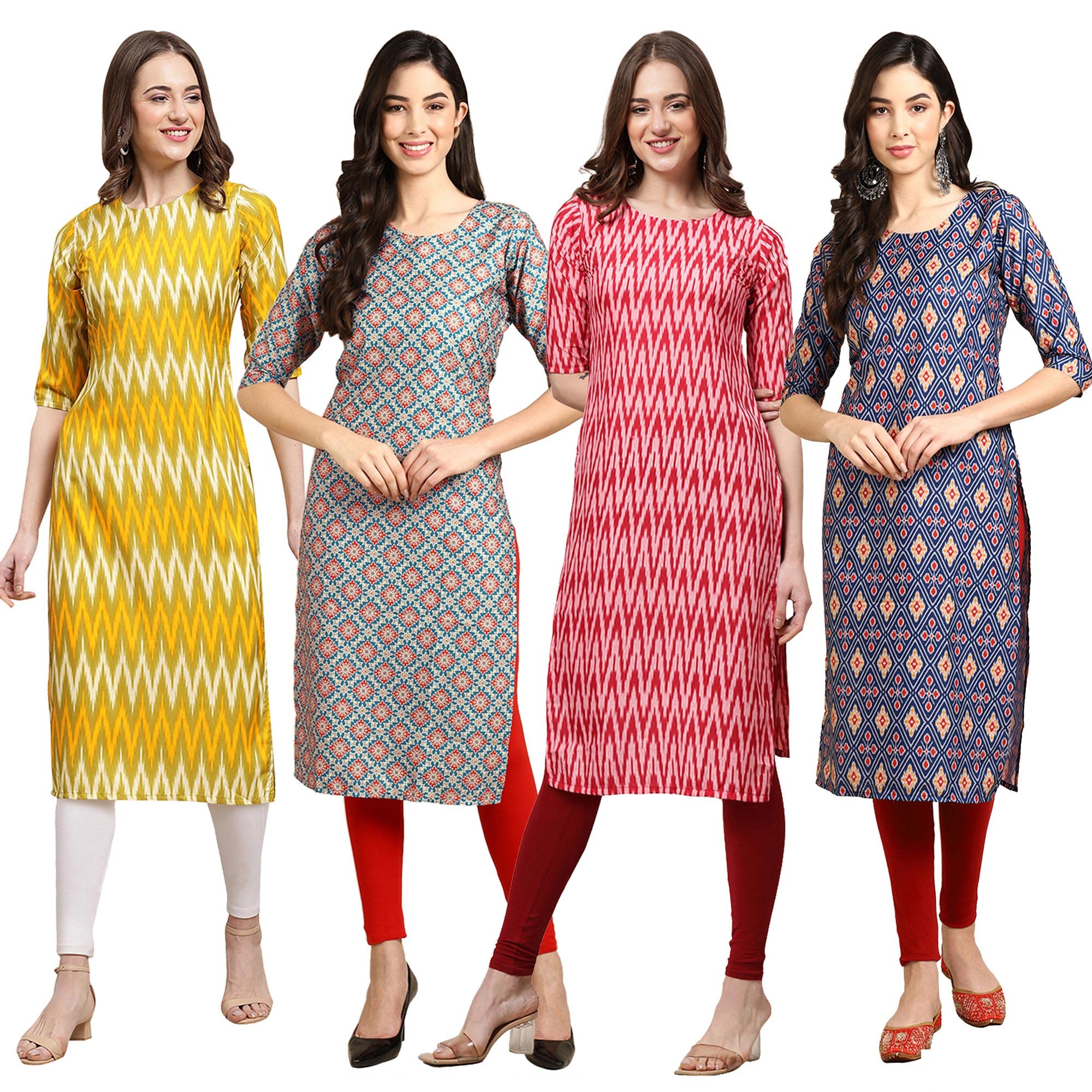 Pinkmint Women's Crepe Digital Print Straight Kurta (Pack Of 4) [S-329-372-328-358-Xxl]