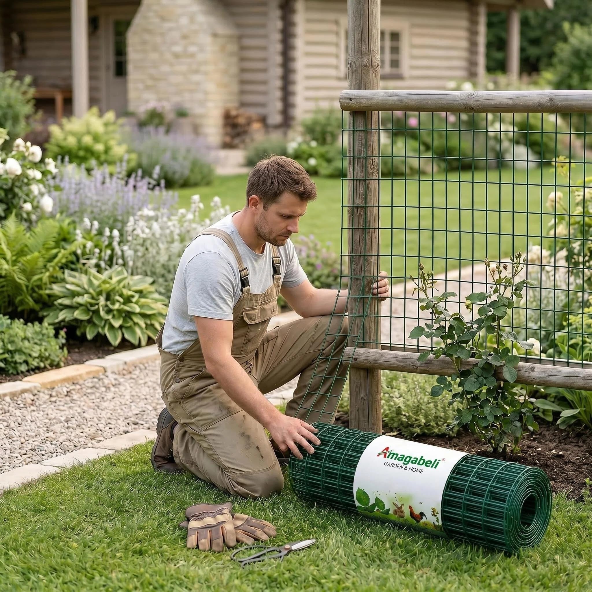 Amagabeli 1.0Mx10 M,Malla 50x75 cm,Malla Metalica Electrosoldada Galvanizada y PVC, Valla Metálica de Jardín, Rollo de 2.0 mm para Protección y Cercado Residencial, Verde RAL6005 (Conejera, Perros)