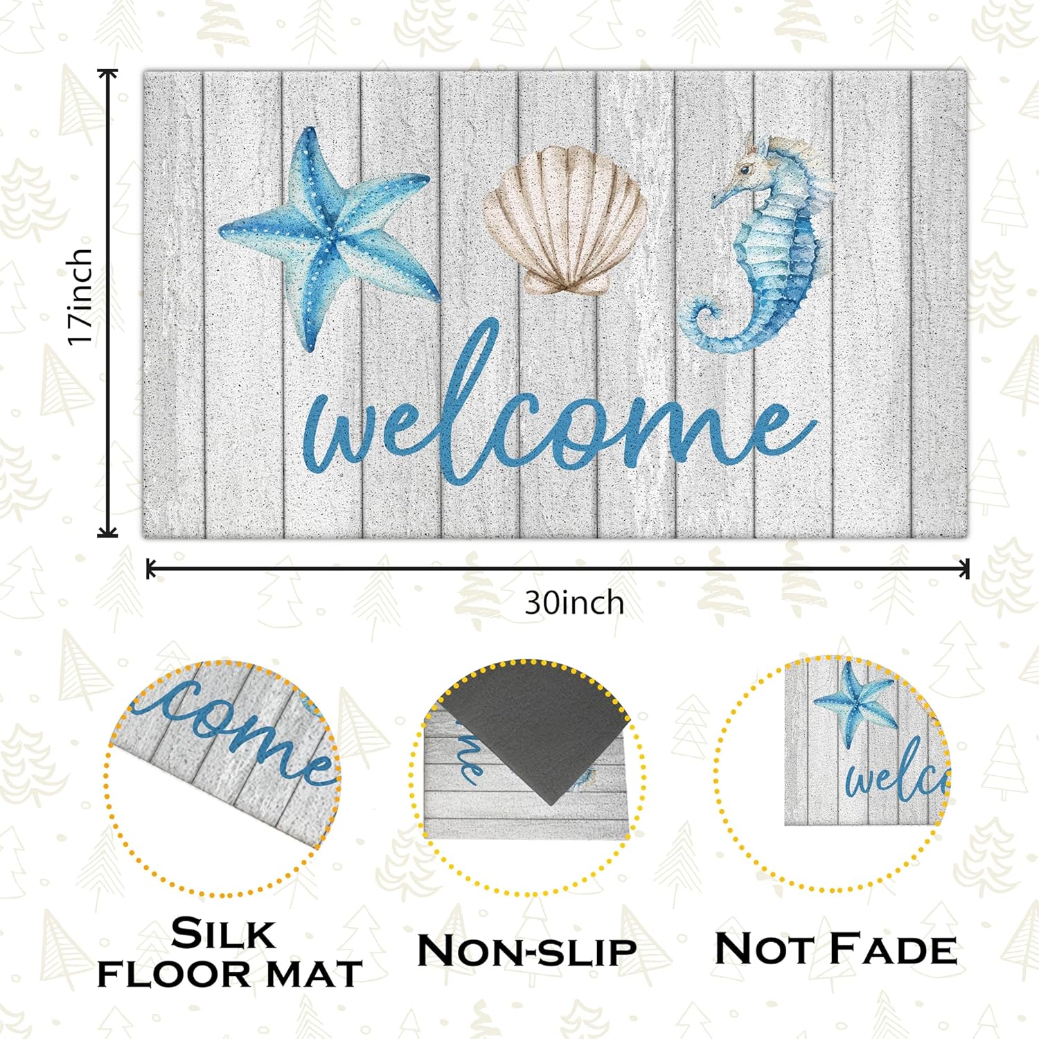 Jvpke Beach Welcome Mat for Front Door, White Beach Door Mat, Starfish Seashell Seahorse Beachy Door Mats Indoor Outdoor Entrance Porch, Ocean Beachy Baths Mats for Bathroom, 17x30 Inches