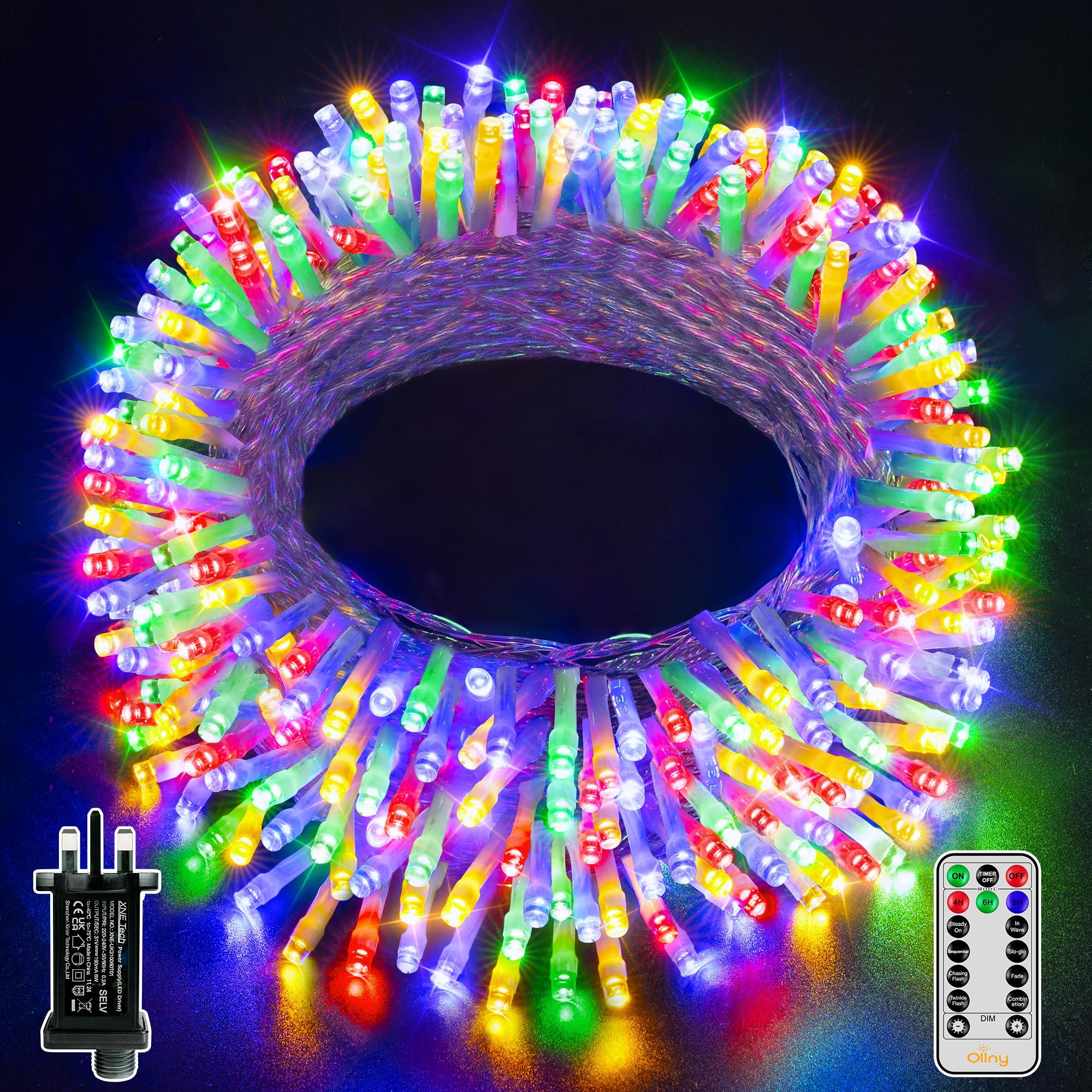 Ollny Christmas Tree Lights, 20m 200 LED Outdoor Fairy Light Mains Powered