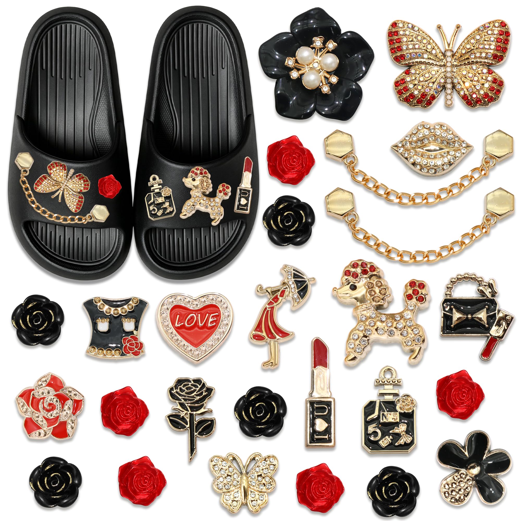 Halloween Bling Shoe Charms Rhinestone Gold Black Red Shoe Decoration Charm